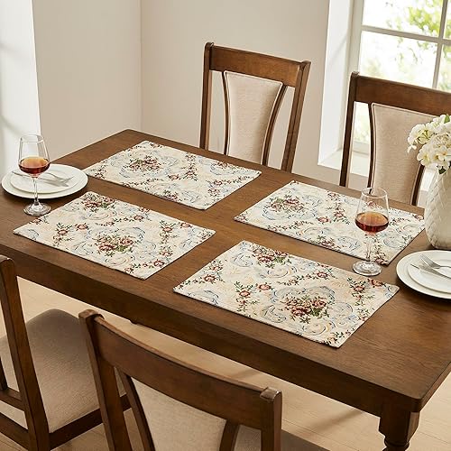 Miniatura 1 de WARM HOME DESIGNS Luxury Table Placemats Set of 4. Beautiful 19 Inch Jacquard Place Mats Embroidered with Intricate Rose Design for Thanksgiving,