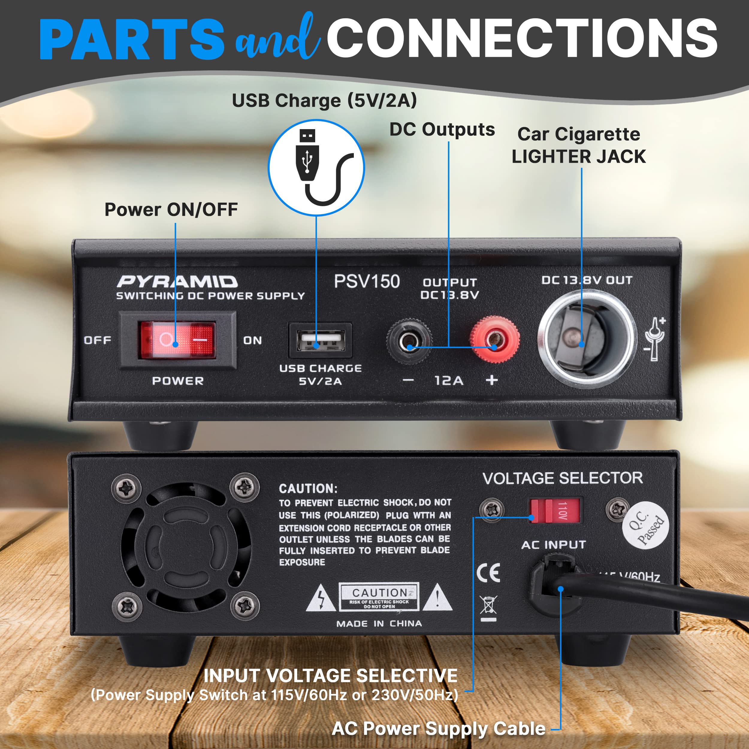 Pyramid Desktop Bench Power Supply, AC-to-DC Power Converter with