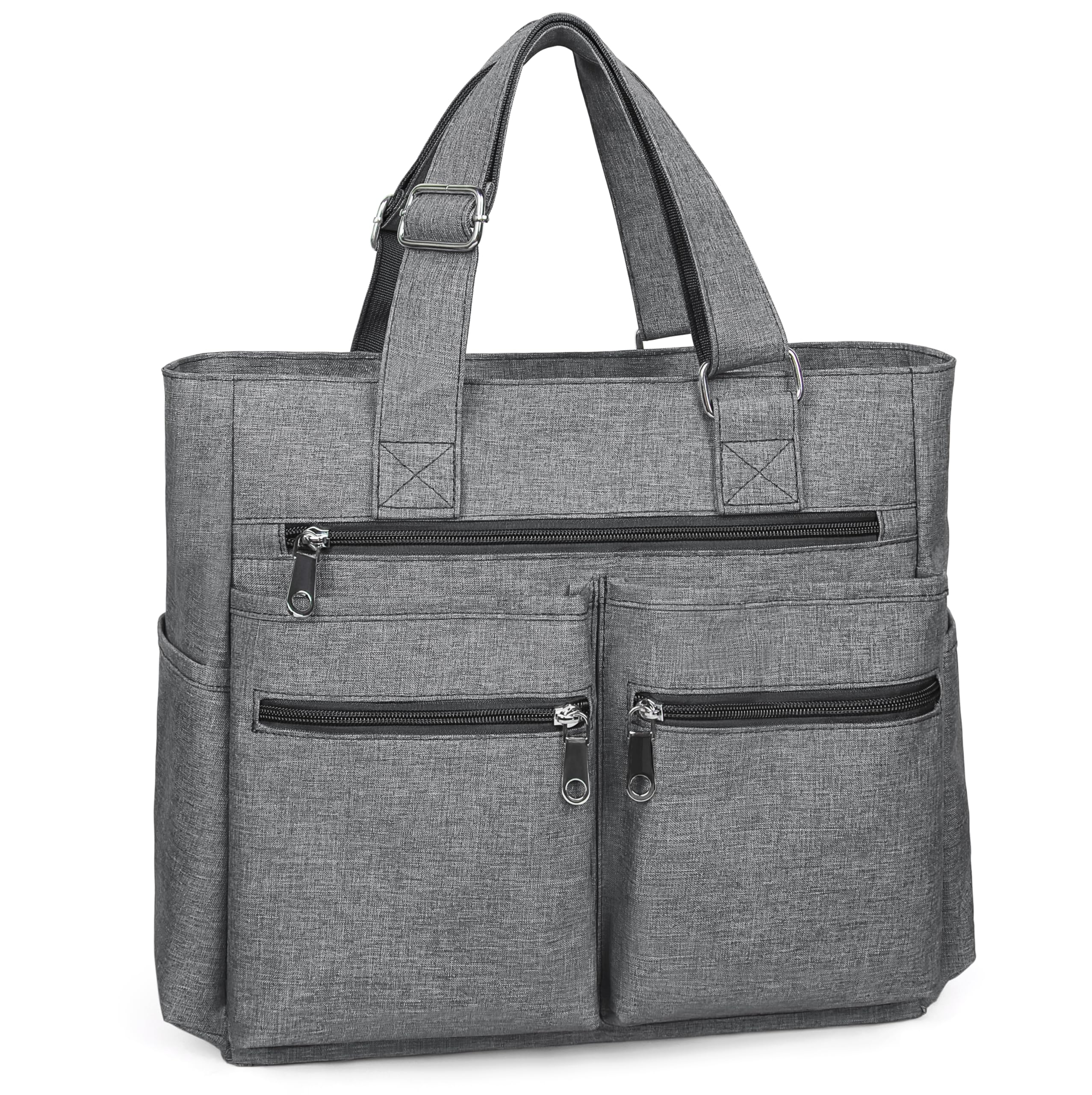 Canvas Tote Bag Waterproof Nylon Multi Pocket Shoulder Bags Laptop Work Bag Teacher Purse Handbag for Women Men