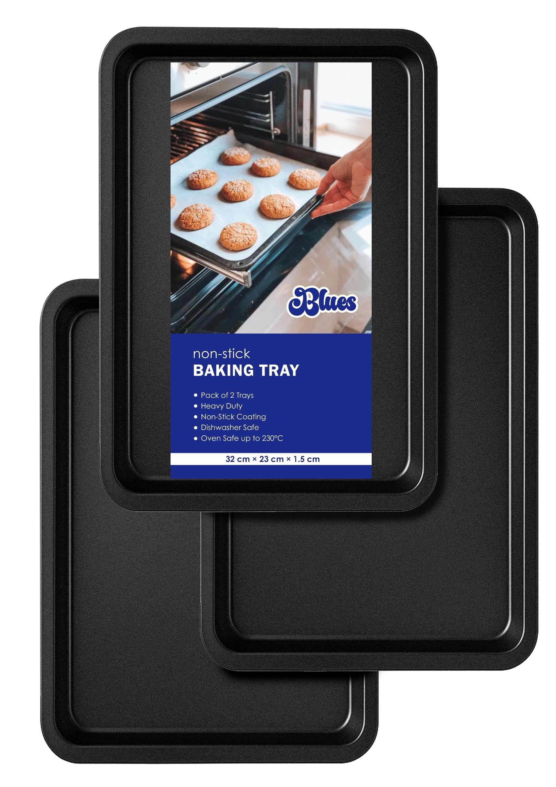 Baking Tray Set of 3 Non Stick 32 cm – Oven Tray, Heavy Duty Baking Sheet, Easy Clean Roasting Tin, Dishwasher Safe Bakeware by BLUES®