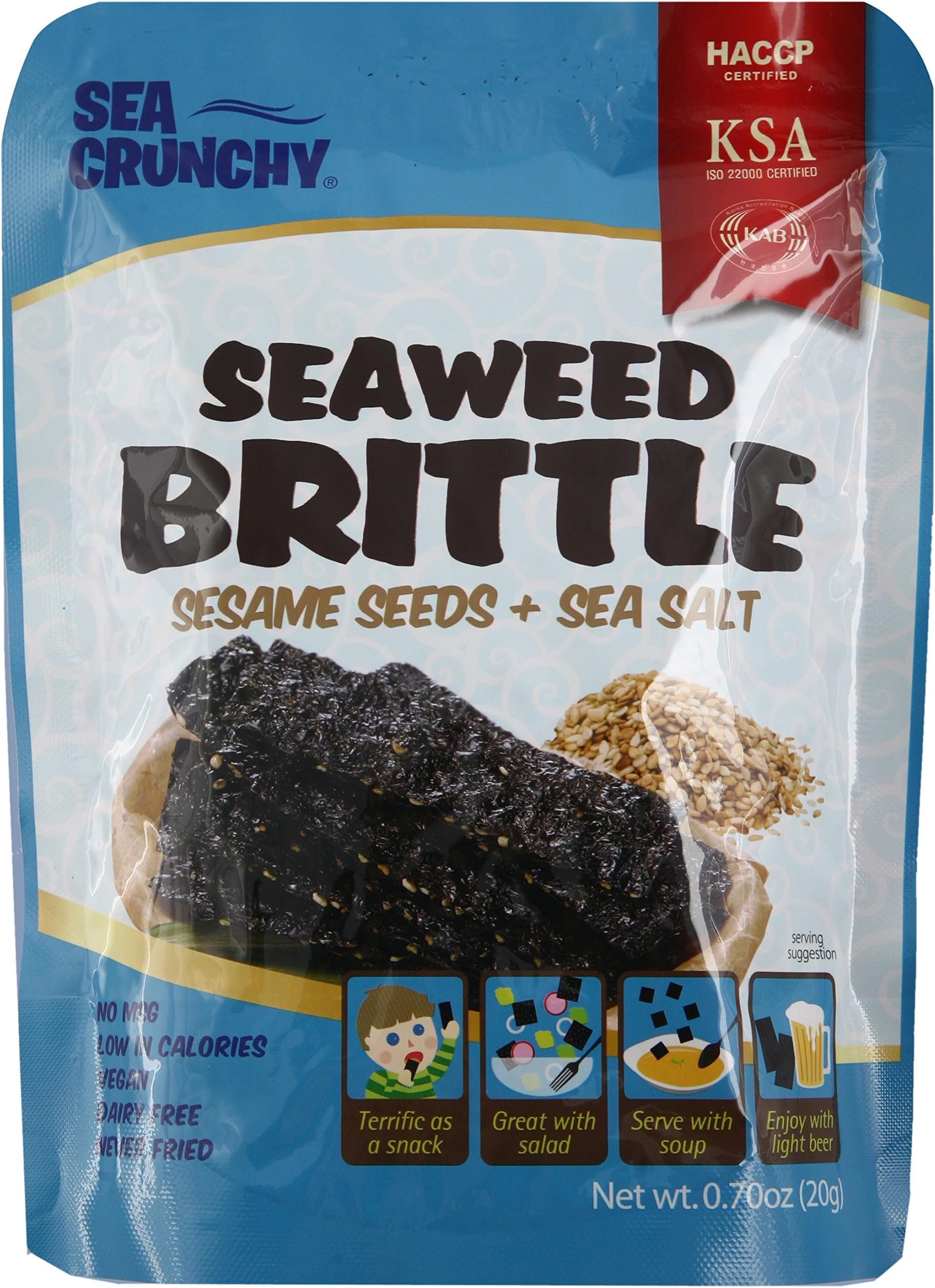 Seaweed Brittle Healthy Alternative to Chips, Sesame Seeds and Sea Salt, 0.7 Ounce (Pack of 12)