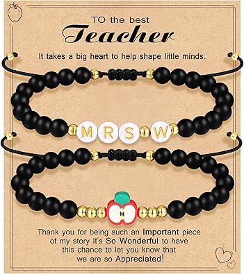 Teacher Appreciation Bracelet Gifts for Women Initial Beaded Bracelets Back to School Thank You Teacher Gifts 2pcs Link Bracelet New Teacher Graduation Gift Birthday Retirement Teachers' Day Jewelry