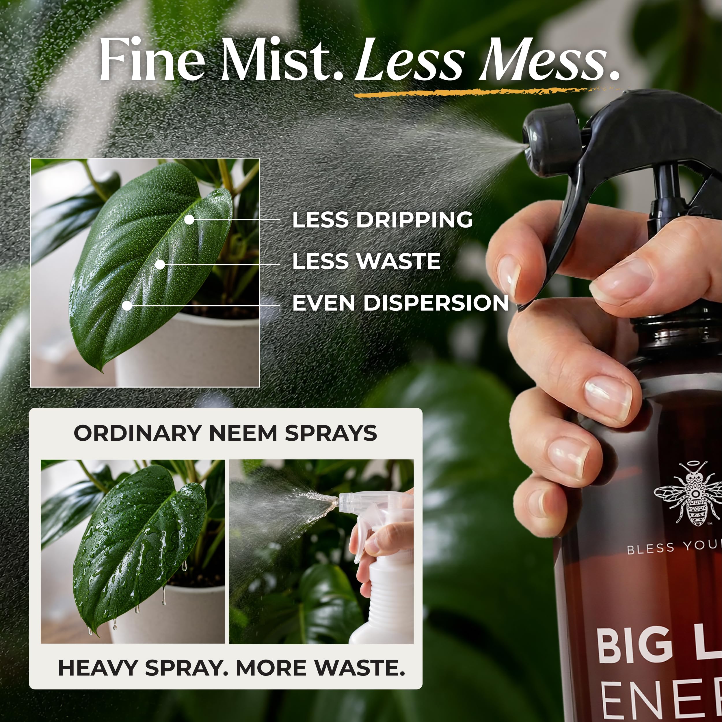 How to Clean Plant Leaves: A Simple Guide (2026) 1 BLESSYOURSOIL Neem Oil Spray for Plants – Big Leaf Energy + Essential Oils – Rea - product photo