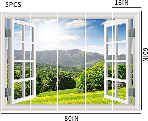 Miniatura 4 de FLFK Adhesivo de pared falso para ventana, mural de pared de paisaje sintético para decoración de pared, calcomanías de pared para pegar y despegar,