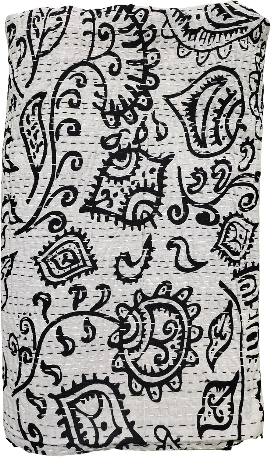 Sophia-Art Beautiful Queen Size Bird Print Indian Kantha Hand Made Quits,Brid Print Bedcover,k Black Antha Bedspread,Kantha Bed Quilts,wall Hanging Home Decor
