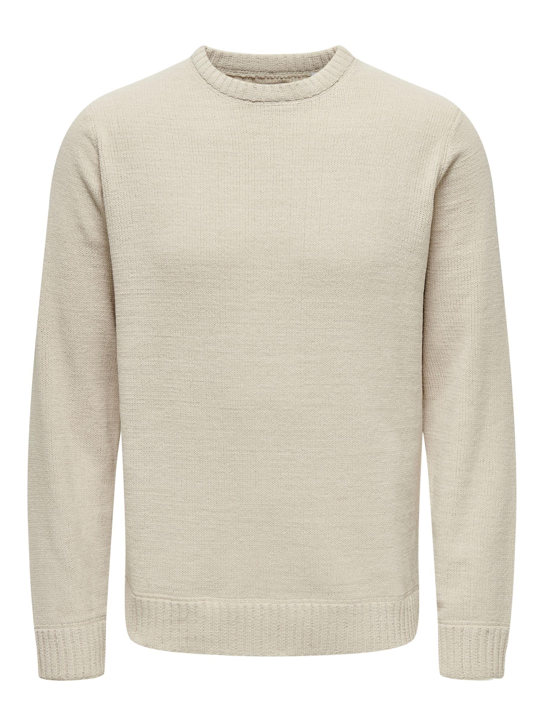 Only & Sons Onsetan Life REG 7 Crew Knit T Men's Pullover Regular Fit, Silver Lining, M