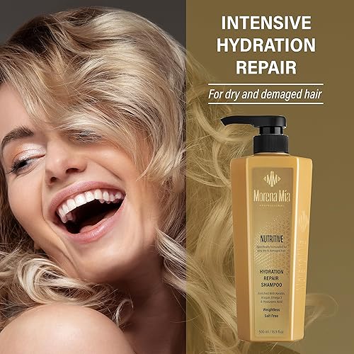 Miniatura 2 de Morena Mia Champú hidratante reparador para el cabello, champú sin sulfato para cabello seco, enriquecido con queratina, argán, omega 3 y ácido