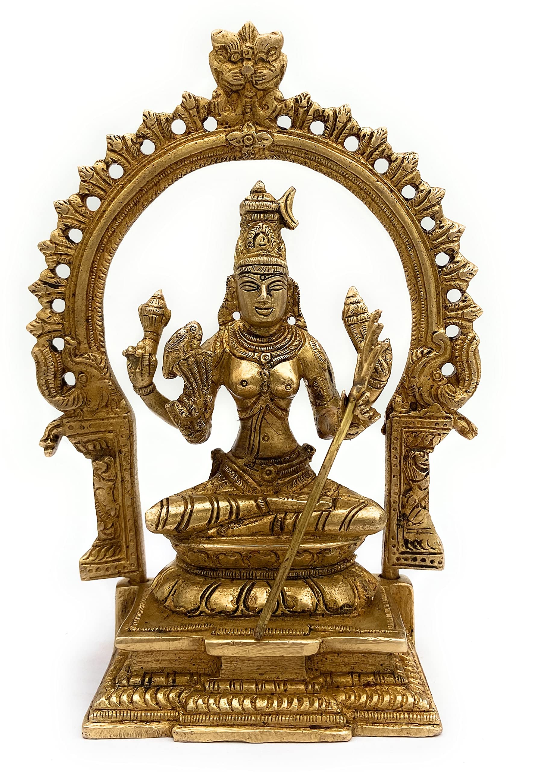 Bhunes Brass Goddess Rajarajeshwari Idol | Handcrafted Tripura Sundari Lalita Murti with Peetha Prabhavali | Hindu Devi Raj Rajeshwari Statue for Temple Pooja Home Decor | 19 CM
