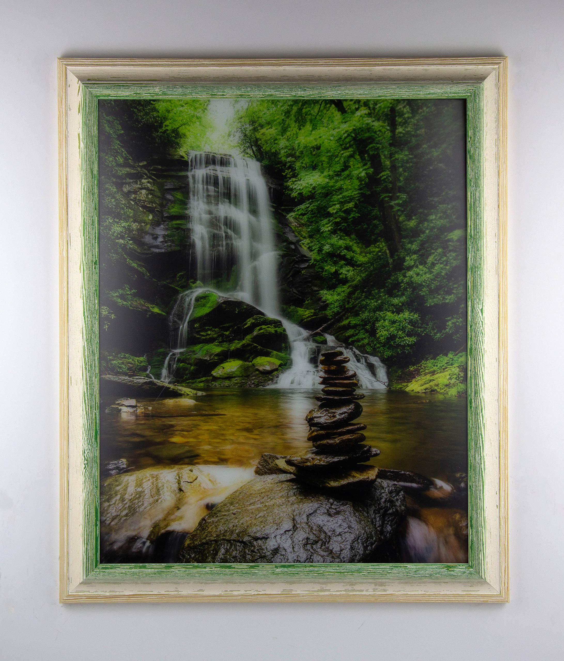 myposterframe Bilderrahmen 40 x 50 cm Artemis Echtholz zweifarbig Grün Weiß Vintage mit Kunstglas klar 1 mm