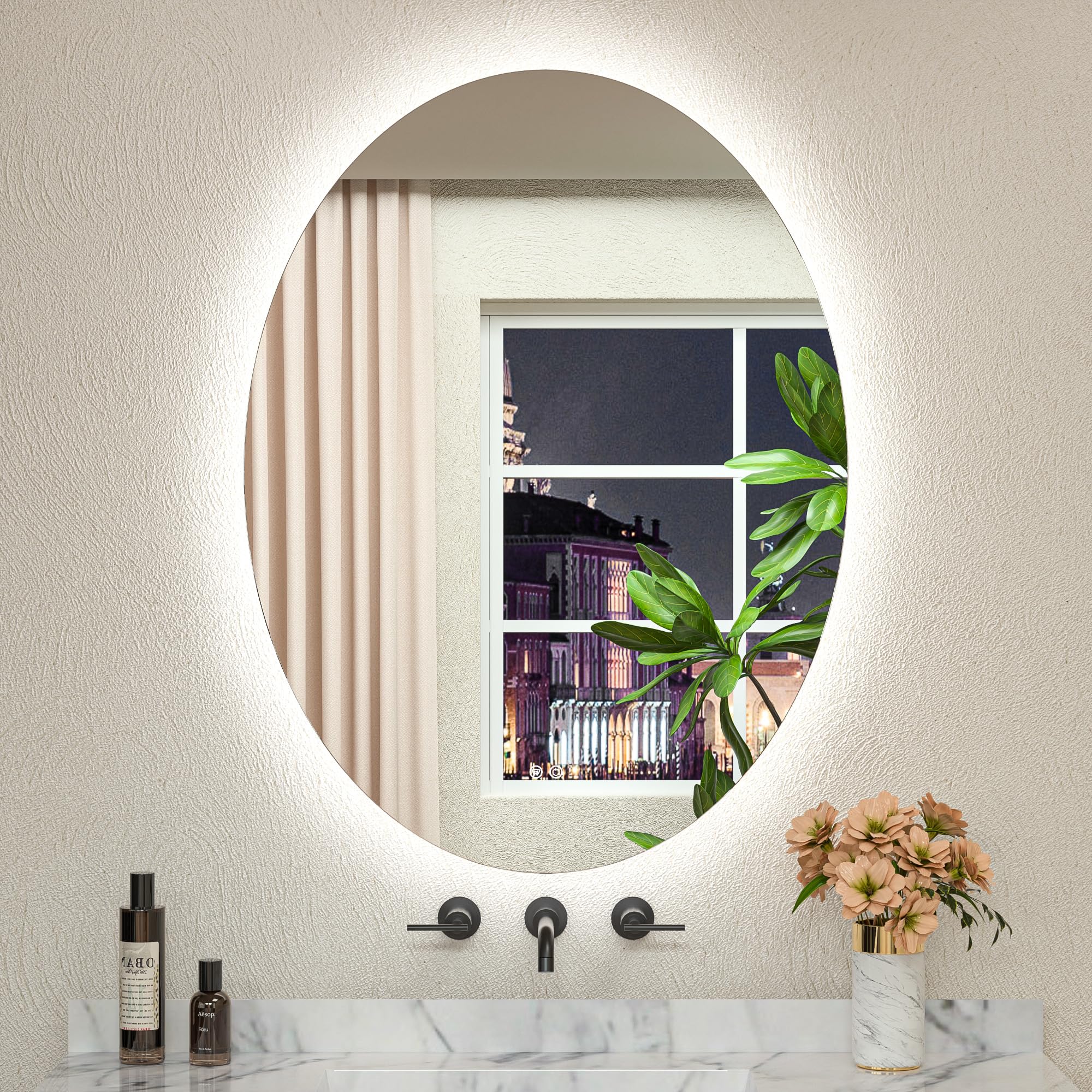Photo 1 of TETOTE 40 x 30 Oval LED Mirror for Bathroom 3 Color White/Warm/Natrual Backlit Dimmable,Anti Fog,Vanity Mirror with Lights for Makeup Wall Mounted Lighted Modern Mirror