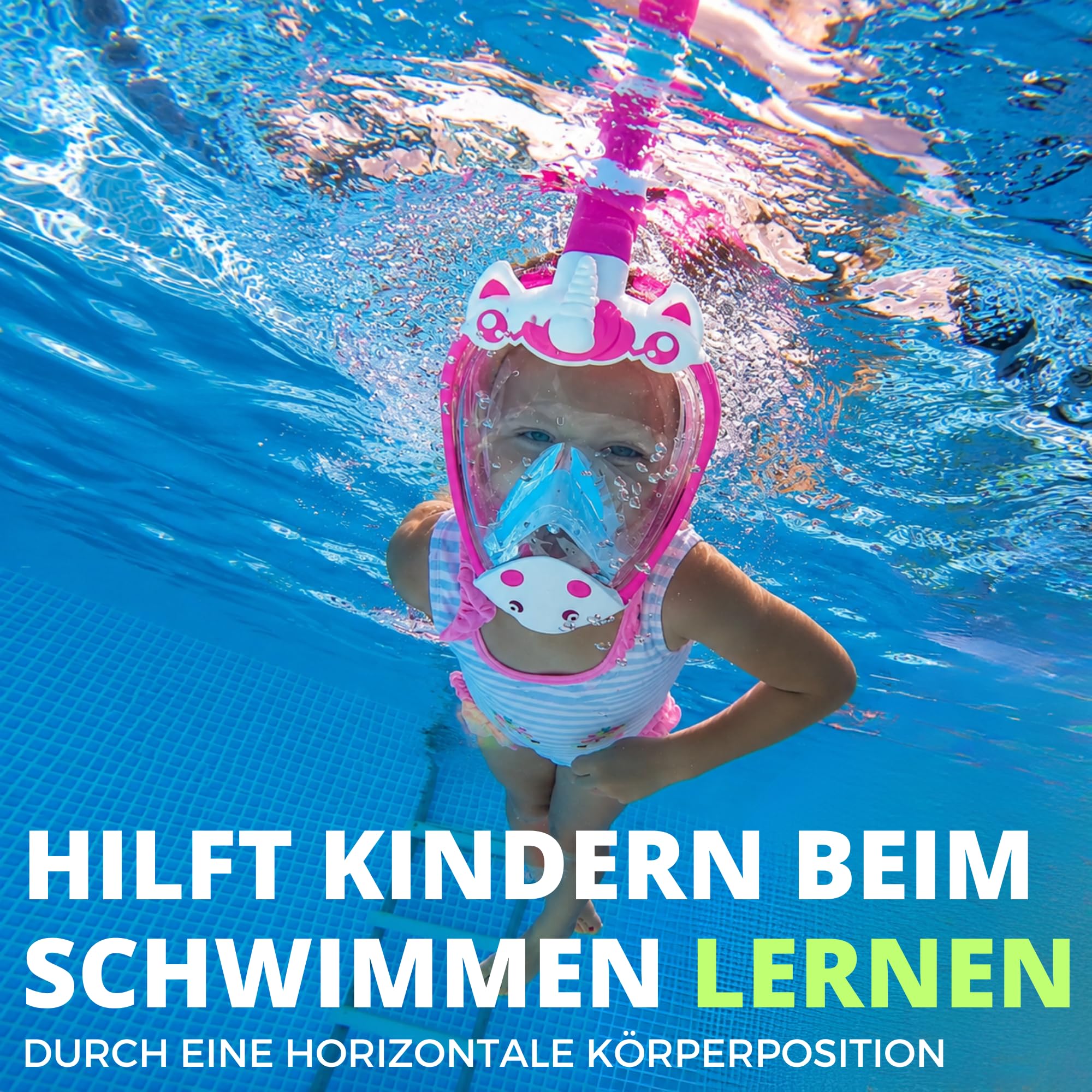 Khroom Schnorchelmaske Kinder 3 - 10 Jahre | TÜV geprüft & CO2 sicher | Vollgesichtsmaske / Tauchmaske Kinder ganzes Gesicht | Tauchermaske mit Tragetasche