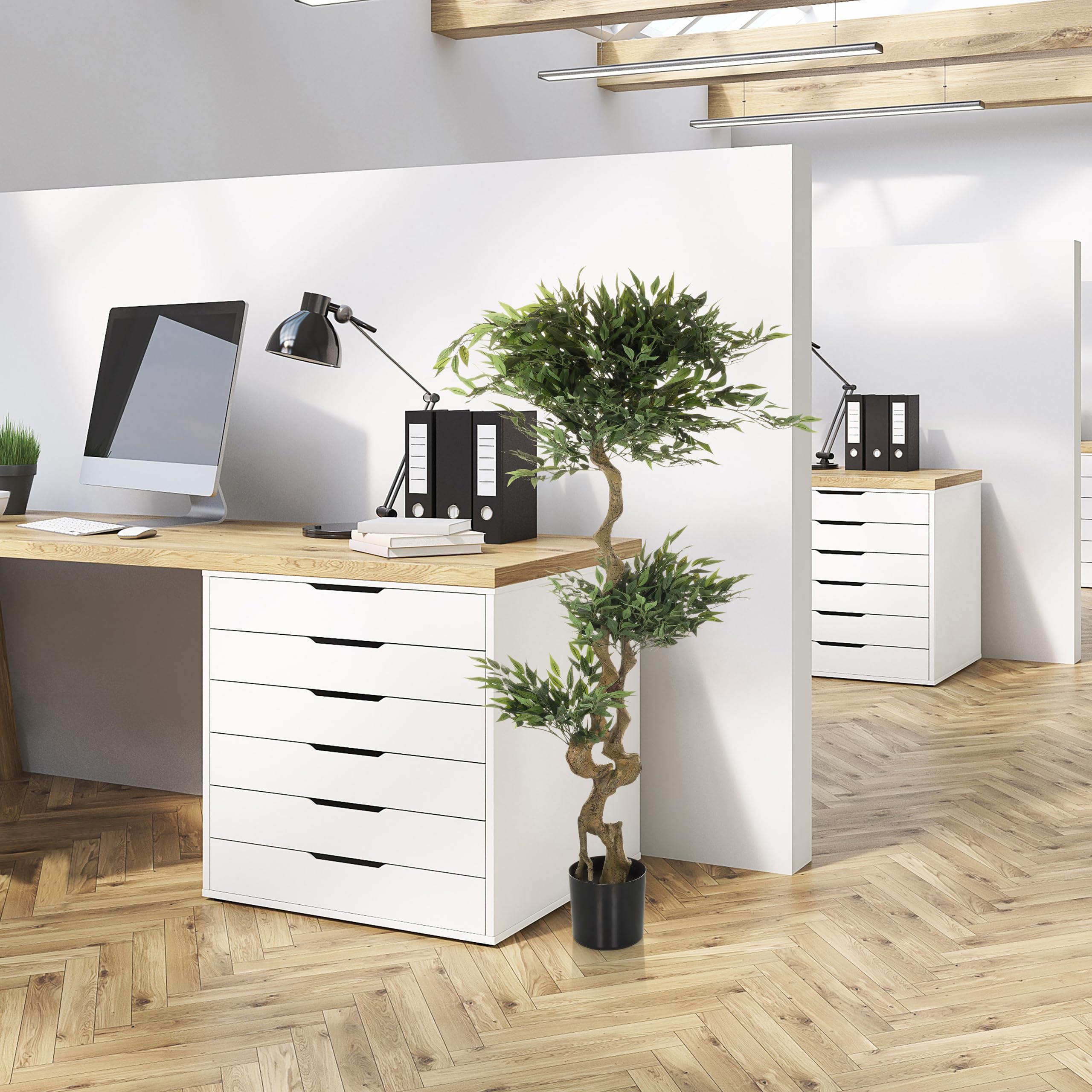 hjh OFFICE Planta Artificial Acacia Planta Artificial Decorativa 155 cm, Easy-Care Artificial Tree, Green 871054