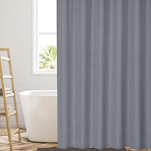 Miniatura 4 de GAOMON Cortina de ducha de tela, impermeable, tejido de gofre, cortina de baño de lino y lino, cortina de ducha lavable de lujo, azul, 72 x 72