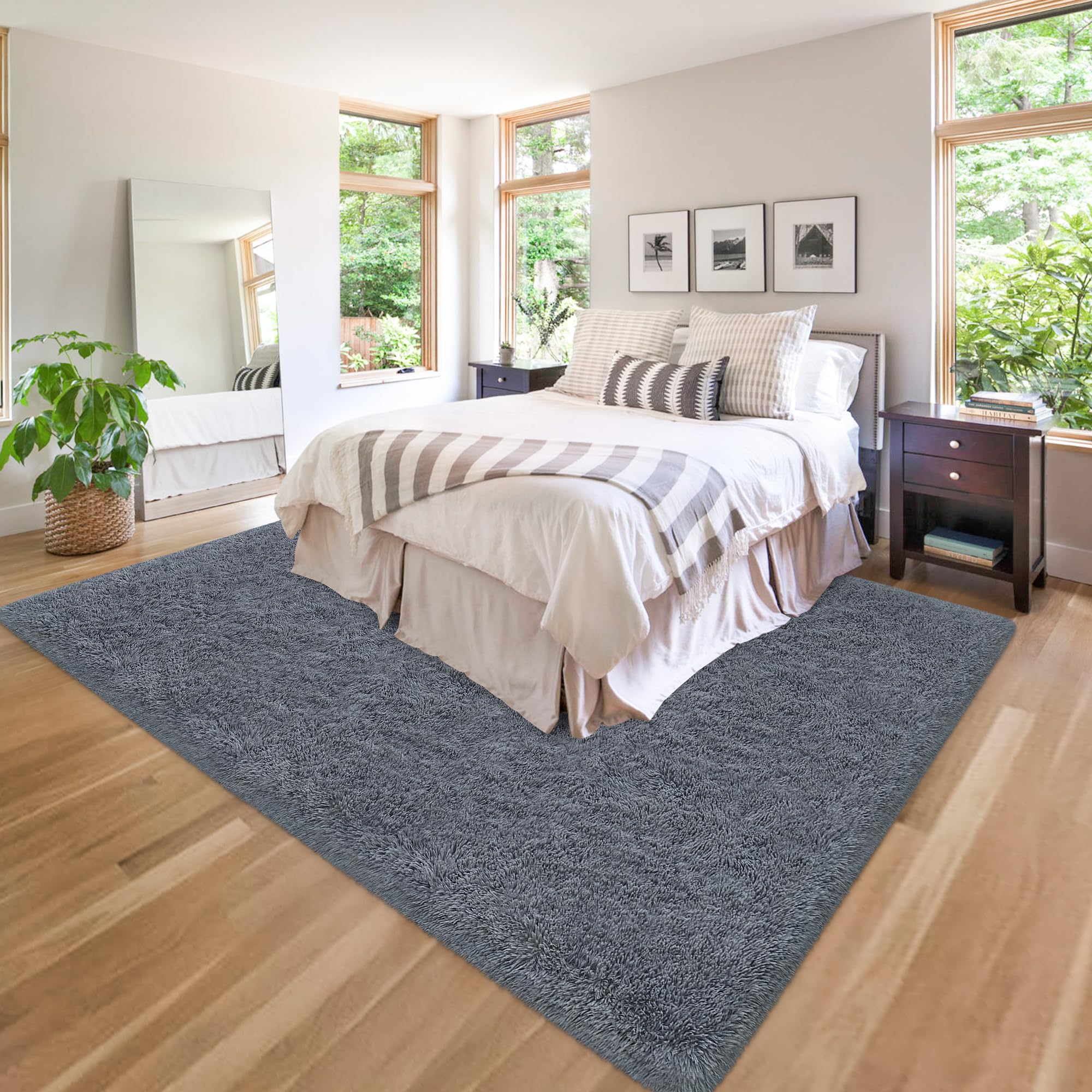 Tapis pelucheux à poils longs ultra doux et épais pour chambre à coucher, salon, dortoir, chambre d'enfant, décoration d'intérieur, esthétique, antidérapant, durable, 1,5 x 2,4 m, gris