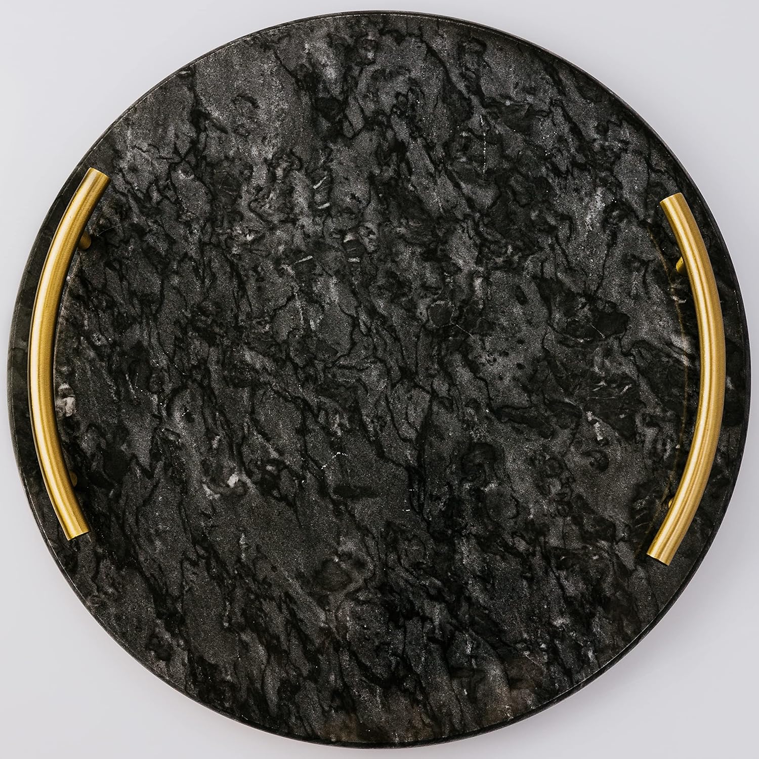Black Marble Decorative Tray (12") Marble Tray for Bathroom, Perfume Tray, Round