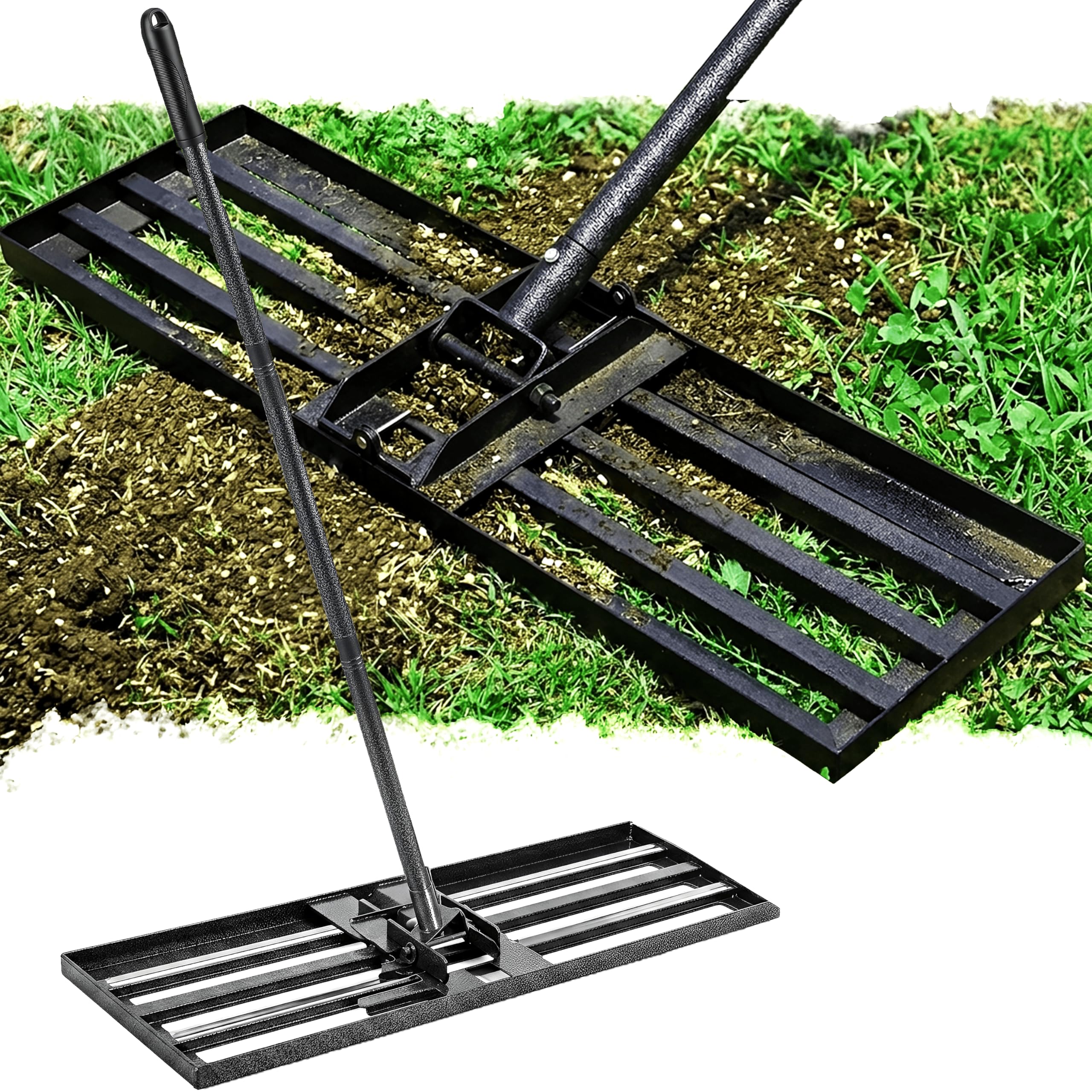 My Garden Levelling Rake 1.57M - Foldable Garden Soil Leveling Rake with Tiltable Handle - 76 x 25 cm Steel Lawn Leveller Tool for Grass, Ground & Soil, Lawn Lute Landscaping Rake