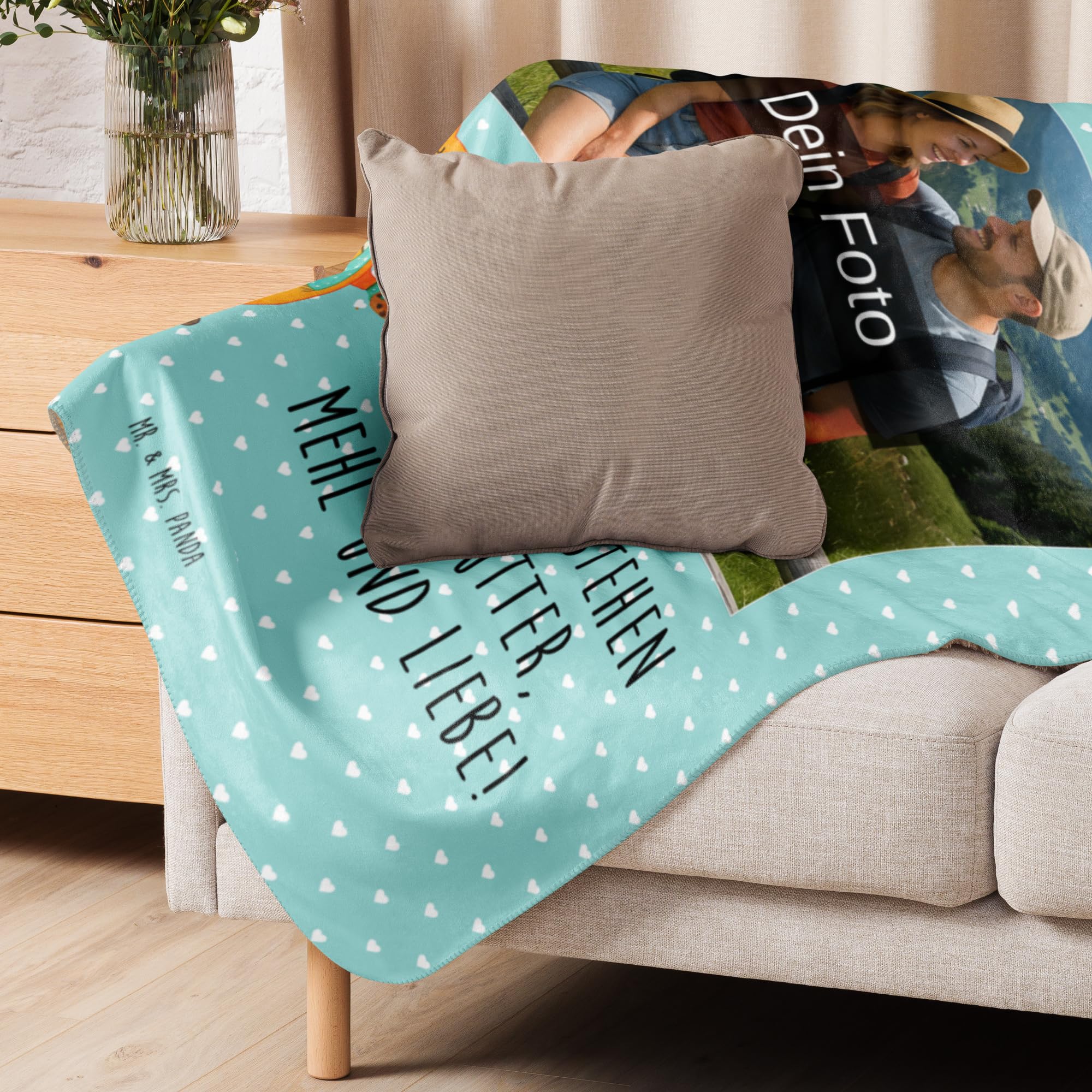Mr. & Mrs. Panda Sherpa Foto Kuscheldecke Fuchs Keks 130 x 155 cm - Geschenk, Plätzchen, Frieren, Weihnachtlich, Küche Deko, Winter, Liebe