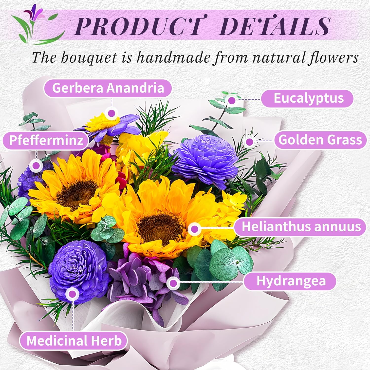 VTJMB Flowers for Delivery Prime Tomorrow, Preserved Flower Bouquet with Box, Birthday Dried Flowers Gift for Women, Mothers Day Gifts for Mom, Wife, Grandma, Friends