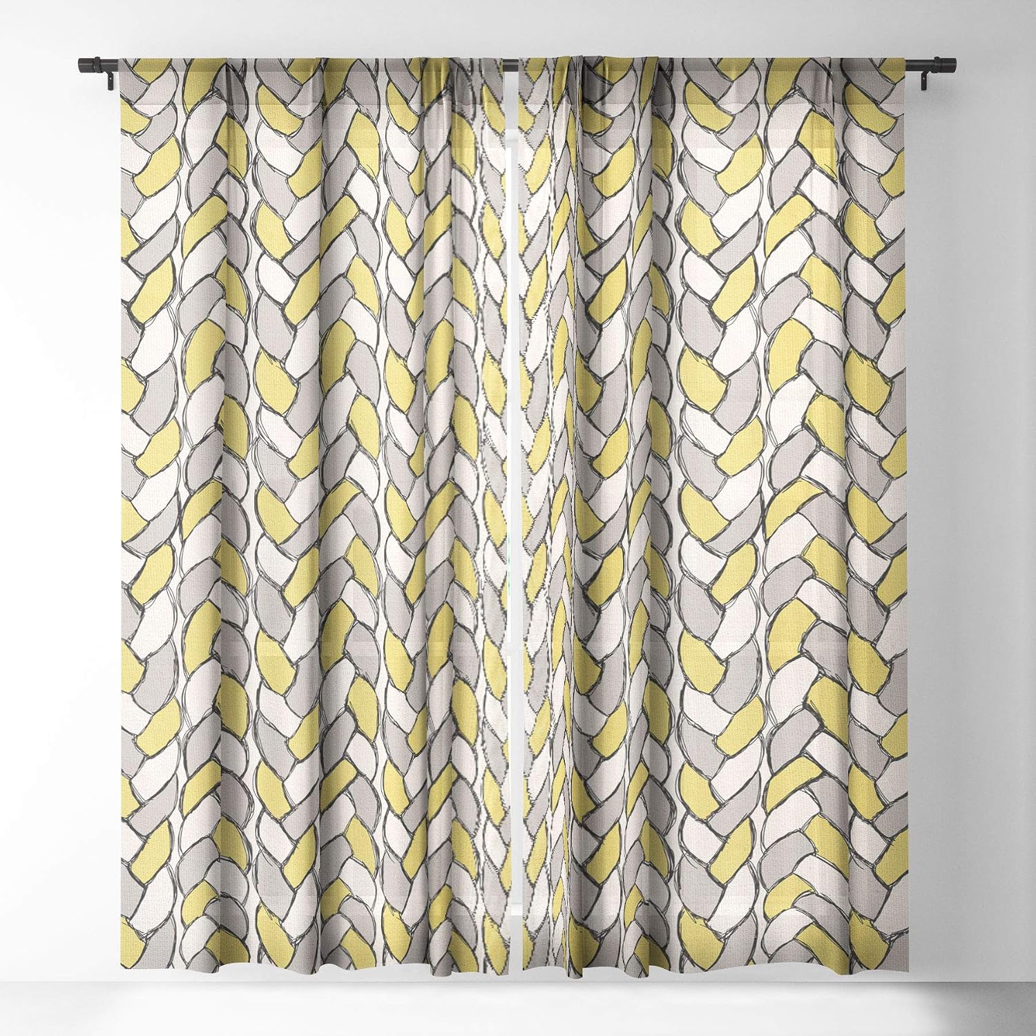 Deny Designs Bianca Green Braids Mustard Sheer Curtains, 50" x 84", Yellow