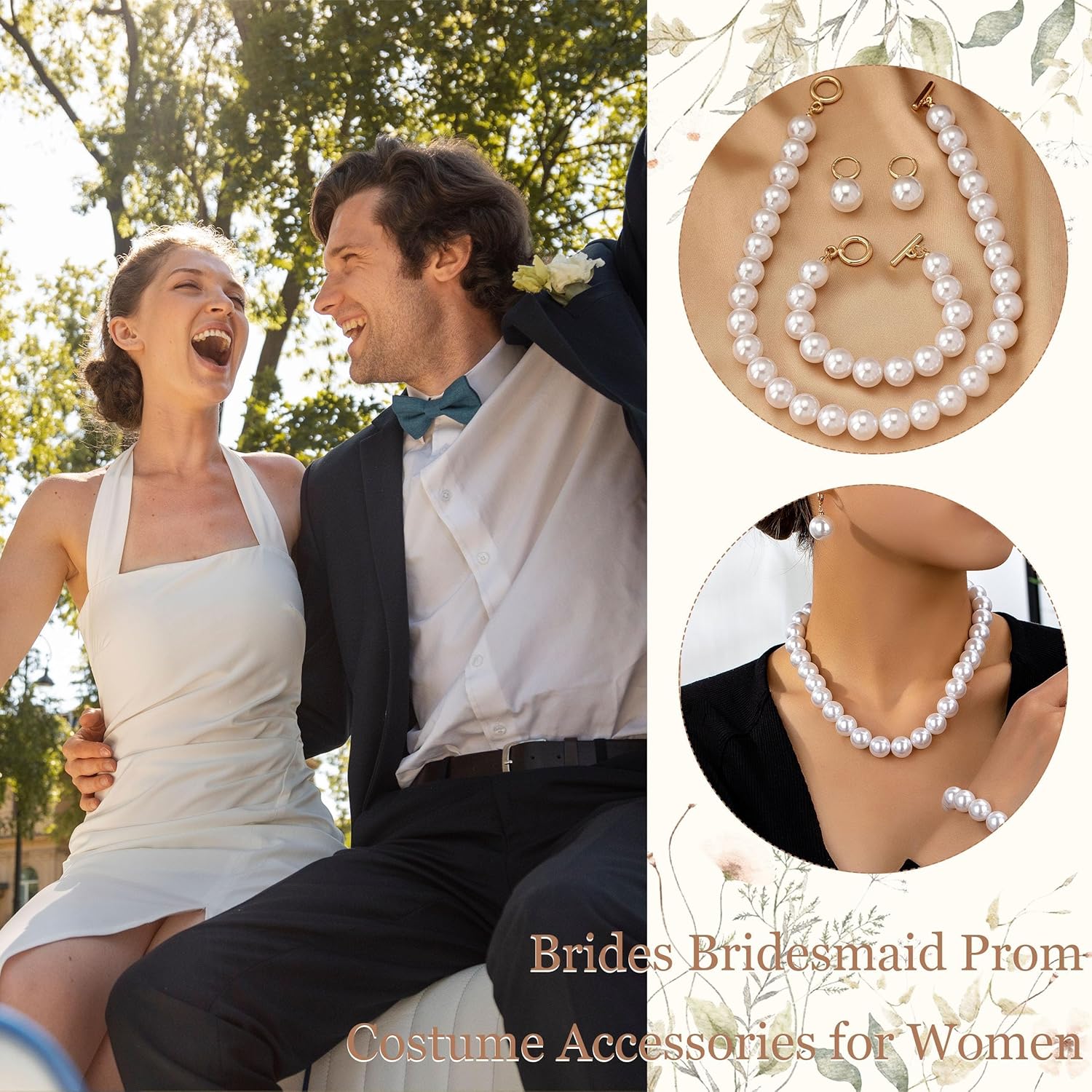 Pearl Necklace and Earrings Set for Women White Baroque Pearl Jewelry Gift Pearls Earrings Classic Pearls Necklace Gift Set - Image 3