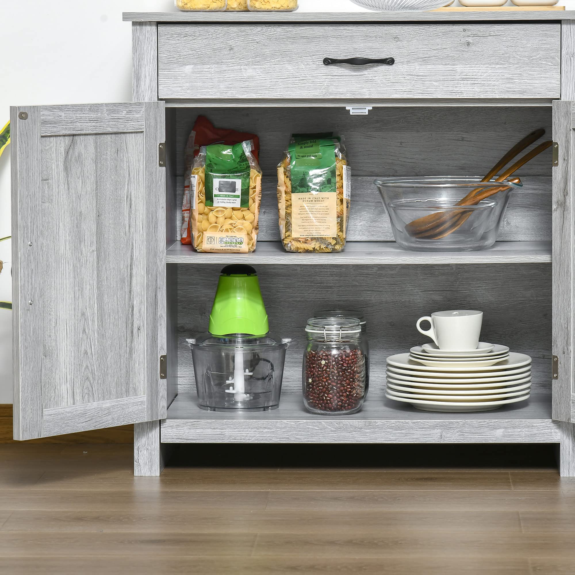 HOMCOM Buffet Salon avec Tiroir 2 Portes 80 x 39,7 x 80 cm Gris Clair | Meuble de Rangement, Étagère Réglable, Buffet Salle à Manger et Cuisine