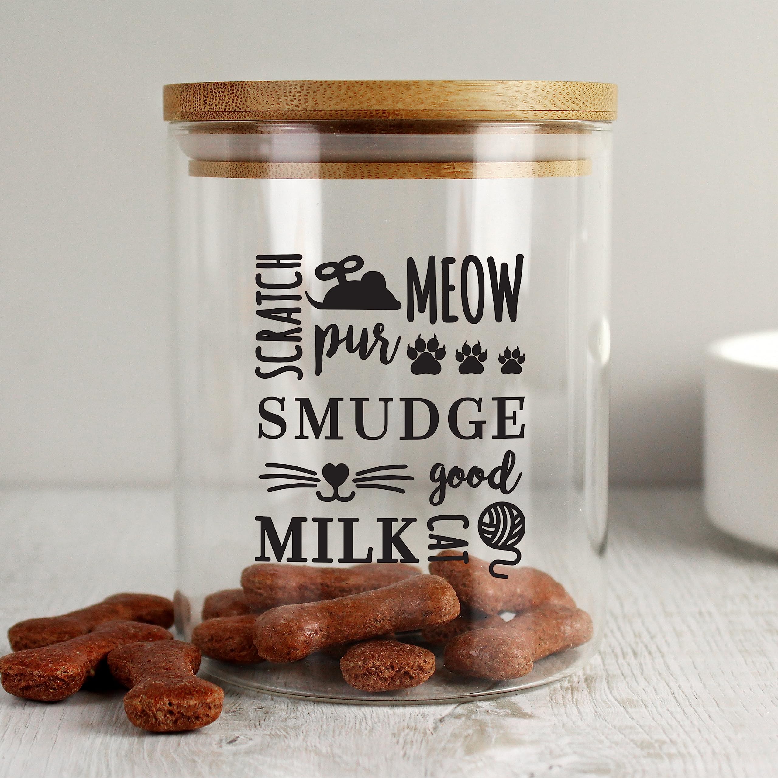 Custom Cat Treats Glass Jar with Bamboo Lid - For Pets & Pet Lovers