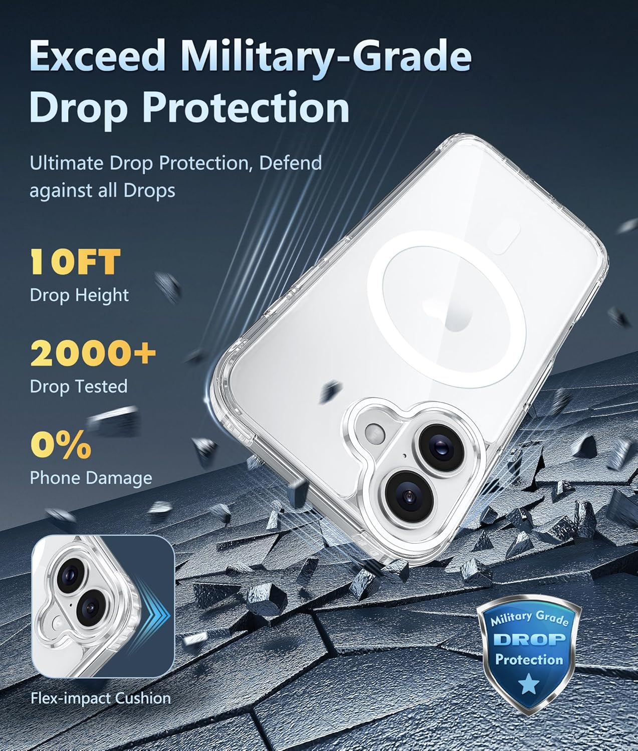 FNTCASE for iPhone 16 Case: Clear Magnetic Military Grade Drop Protection Anti Yellowing Slim Case - Rugged Shockproof Protective Transparent Cell Phone Cover - Image 4