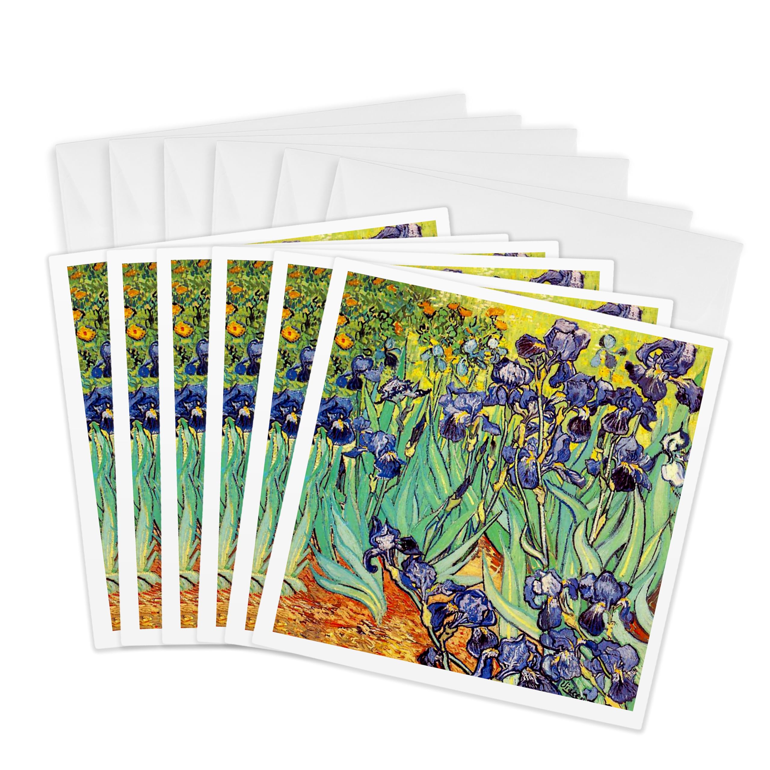 3dRose Greeting Cards, Irises By Vincent Van Gogh 1889, Purple Flowers Iris Garden, Copy of Famous Painting By the Master, Set of 6 (gc_155630_1)