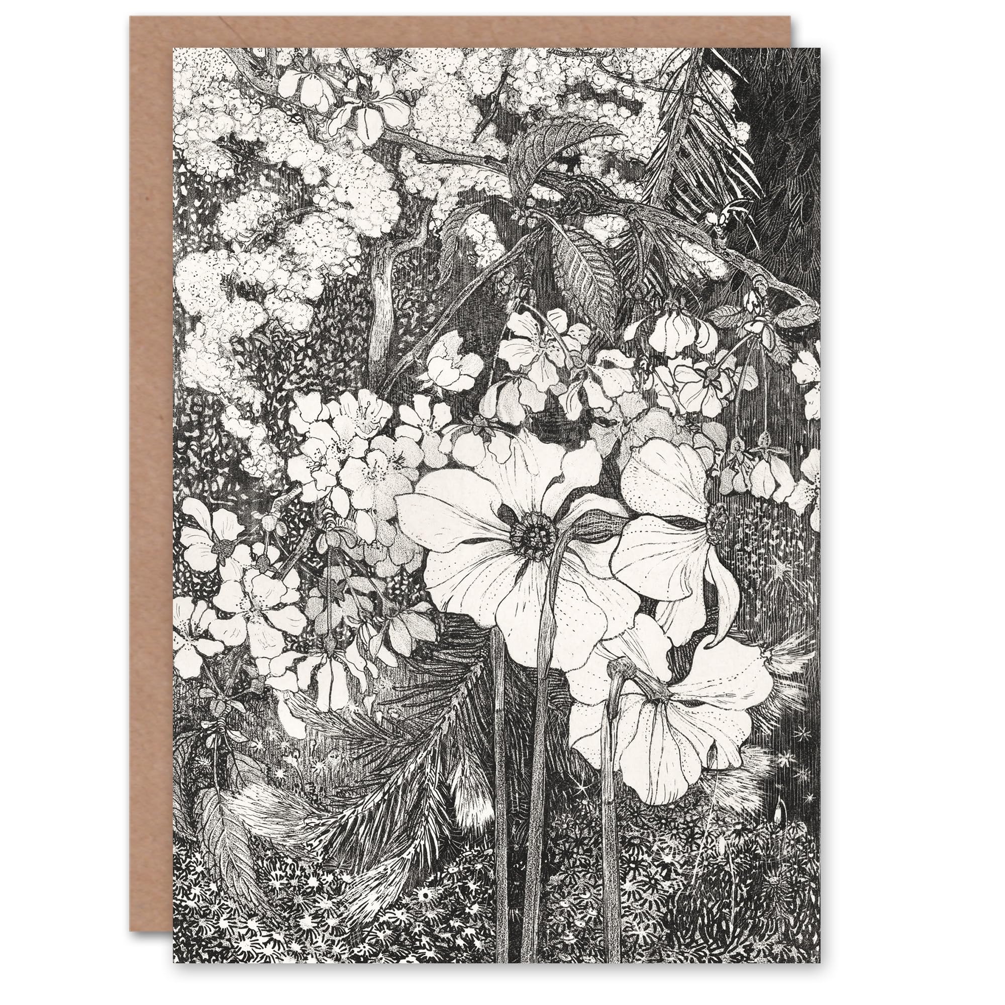 Artery8 - Greeting Card - Spring Flowers Black & White - Grey