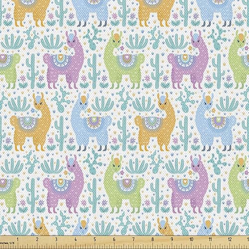 Vista 115 de Ambesonne - Tela multicolor con estampado digital por yarda Aqua Multicolor