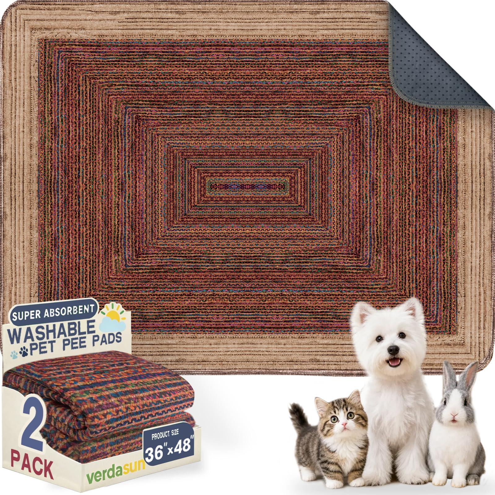 Washable Pee Pads for Dogs, Reusable Puppy Potty Training Pads, Ultra-Absorbent Thick Waterproof Leak-Proof Non-Slip Pads &amp; Mat for Crate, Playpen, Floor, Whelping &amp; Housebreaking , 2 Pack 36"x48"