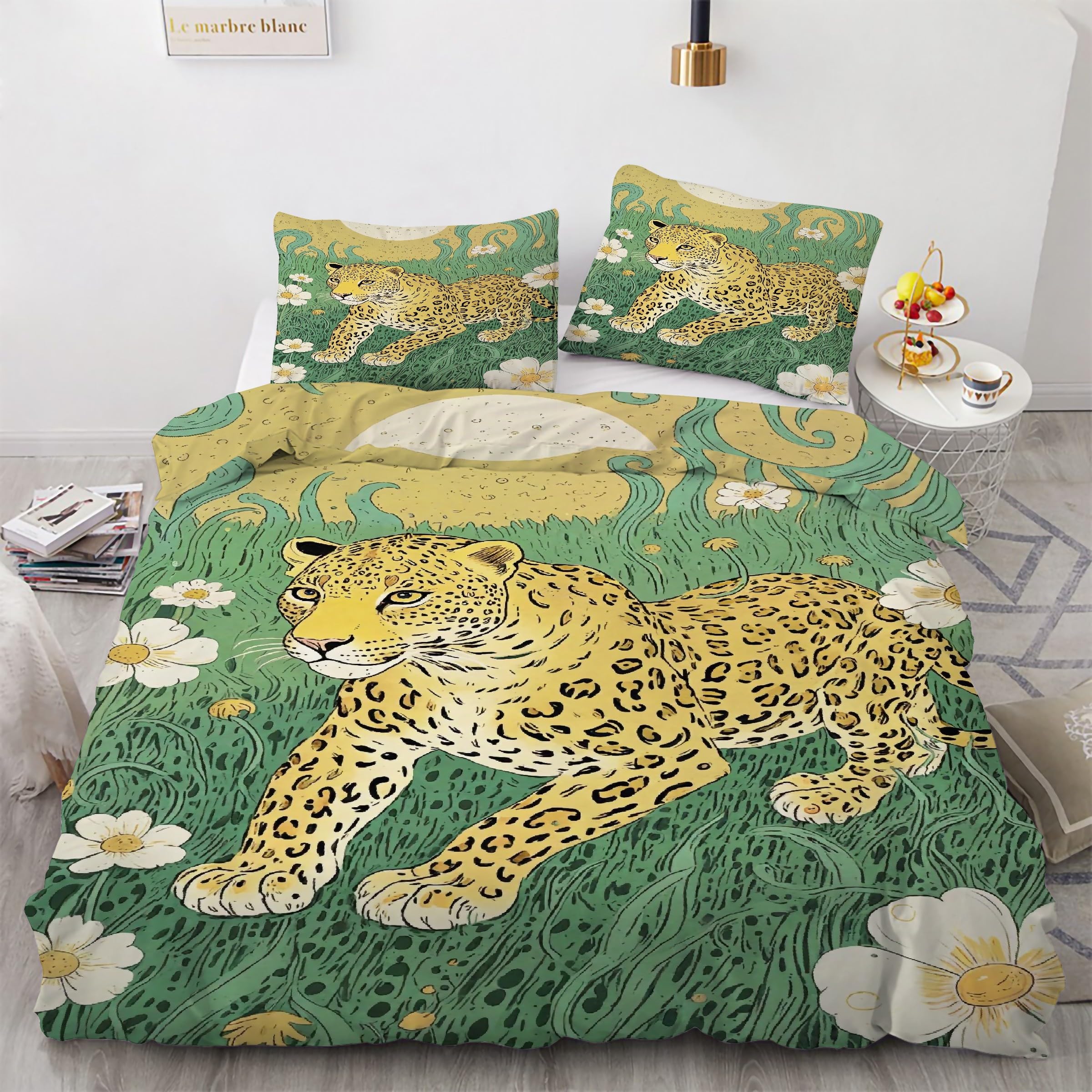 Parure de lit animal housse de couette 240 x 260 léopard avec fermeture éclair