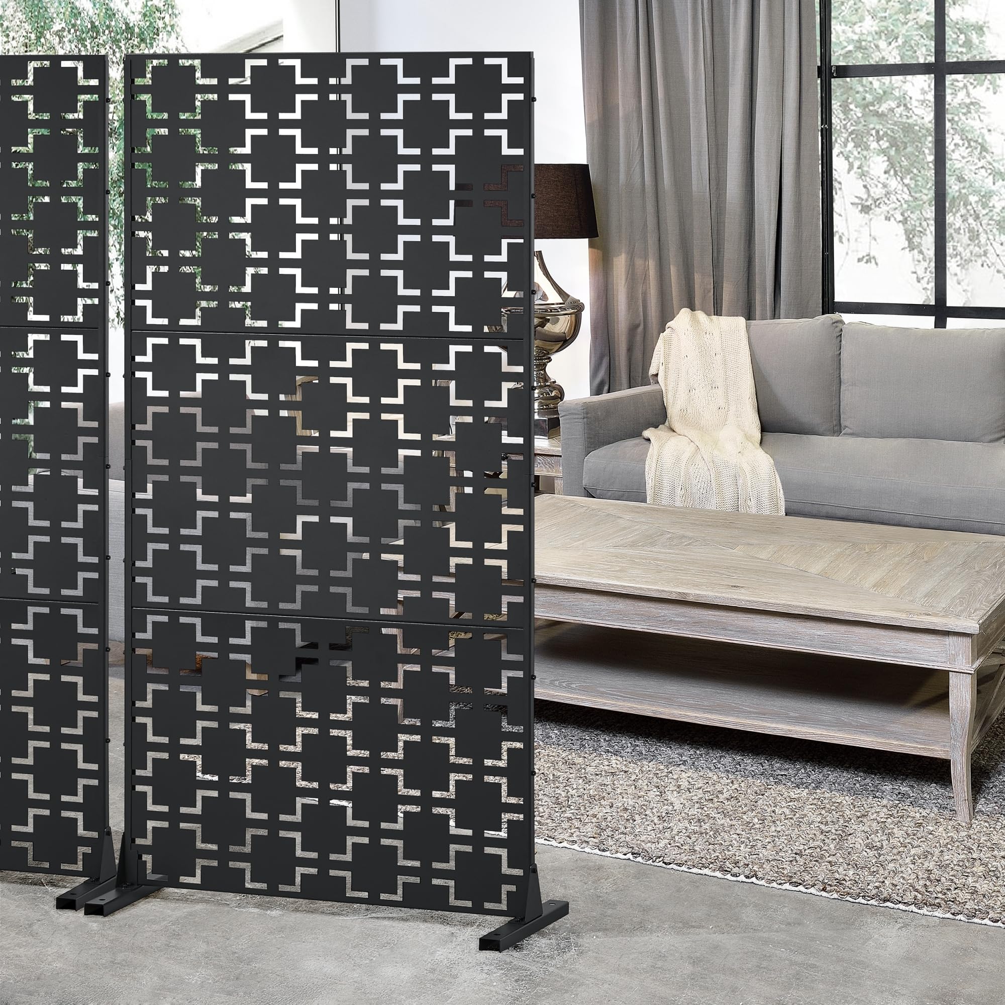 casa.pro Pannello Divisorio per Spazi Esterni Interni Frangivista Decorativo con Struttura Traforata Schermo Divisore in Acciaio 180 x 90 cm Nero