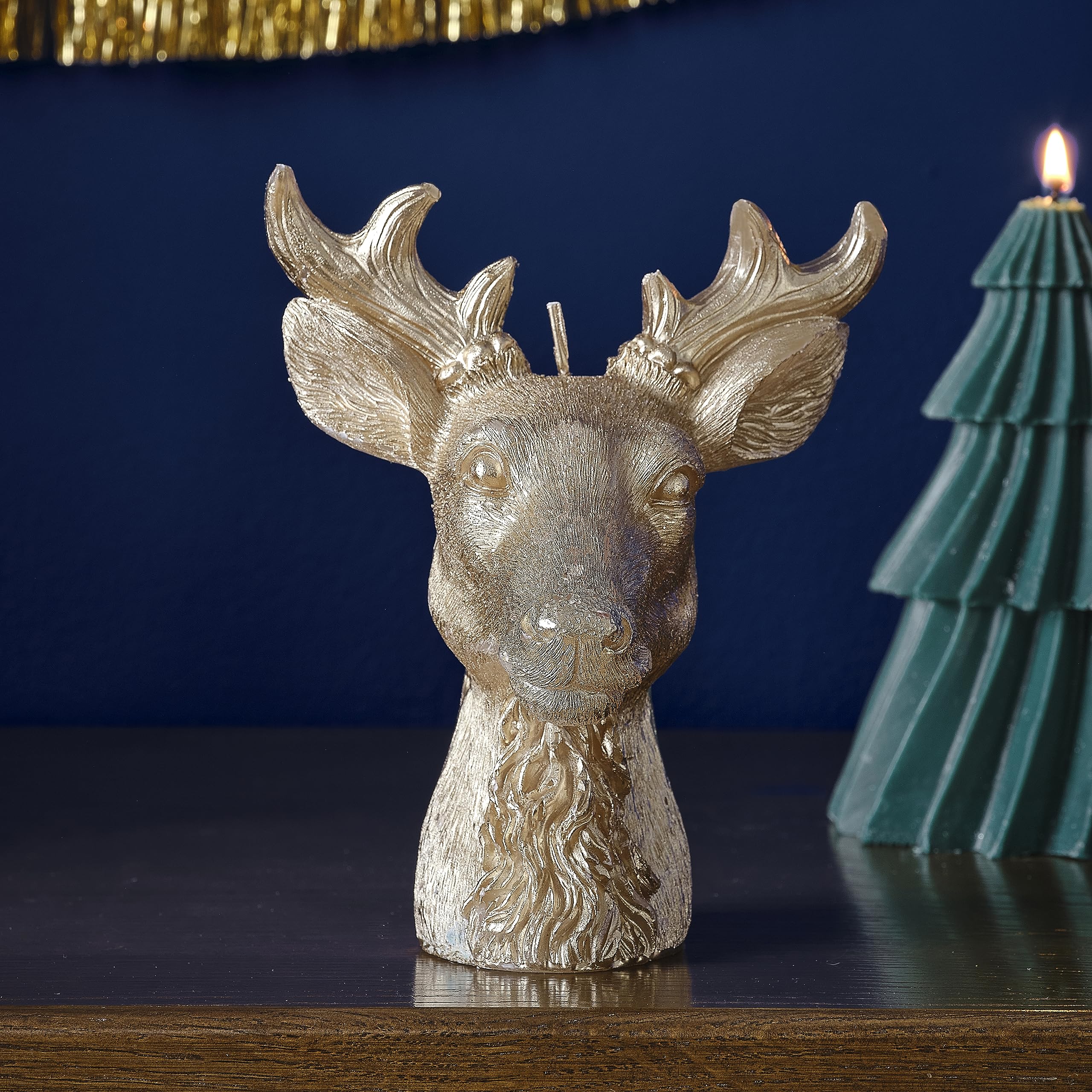 Ginger Ray Christmas Gold Stag Candle Tabletop Fireplace Decoration