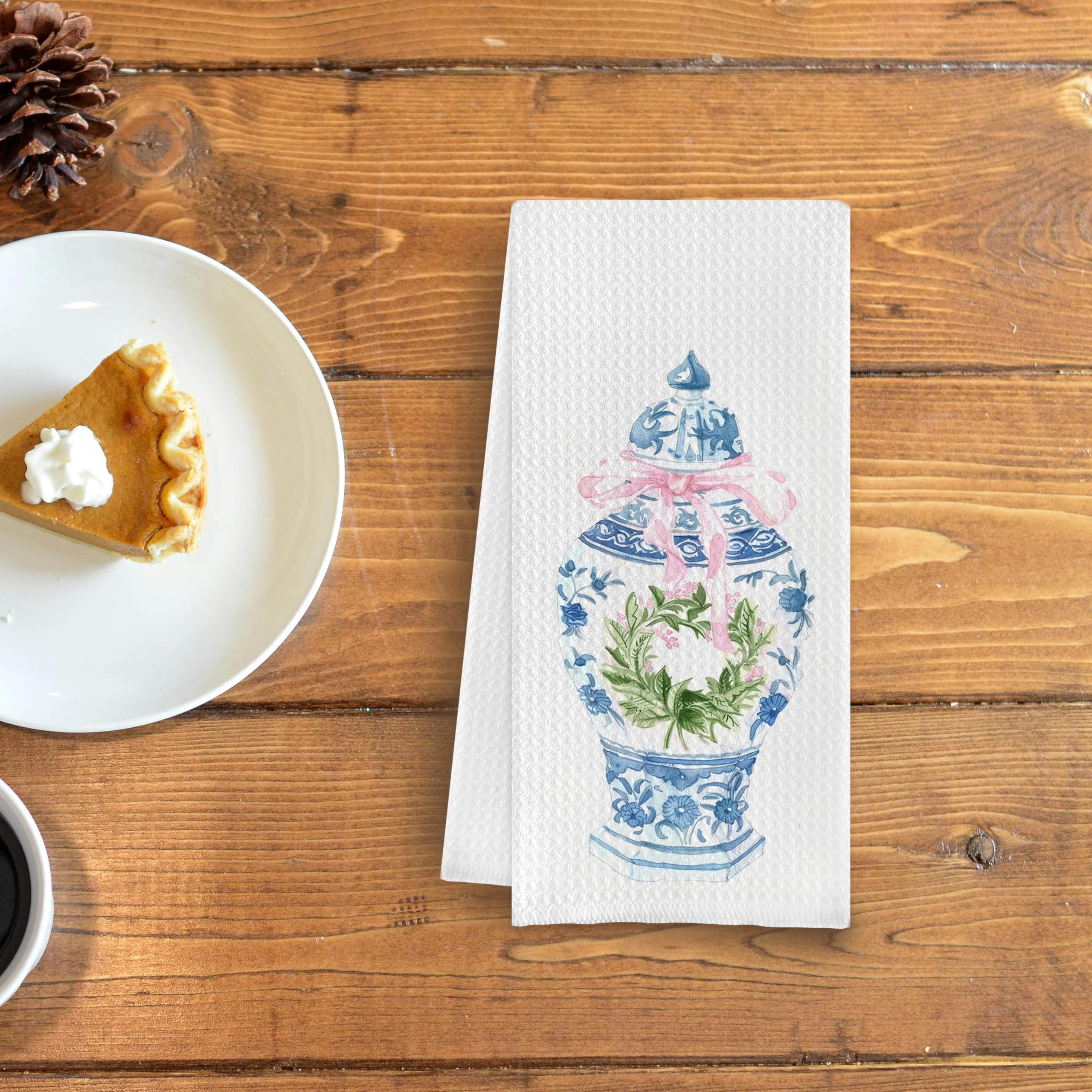 Toallas de cocina chinoiserie de porcelana azul y blanca, decoración de chinoiserie, paños de cocina con lazo de coqueta rosa para cocina, toallas de mano azules y blancas para baño, cocina, 16