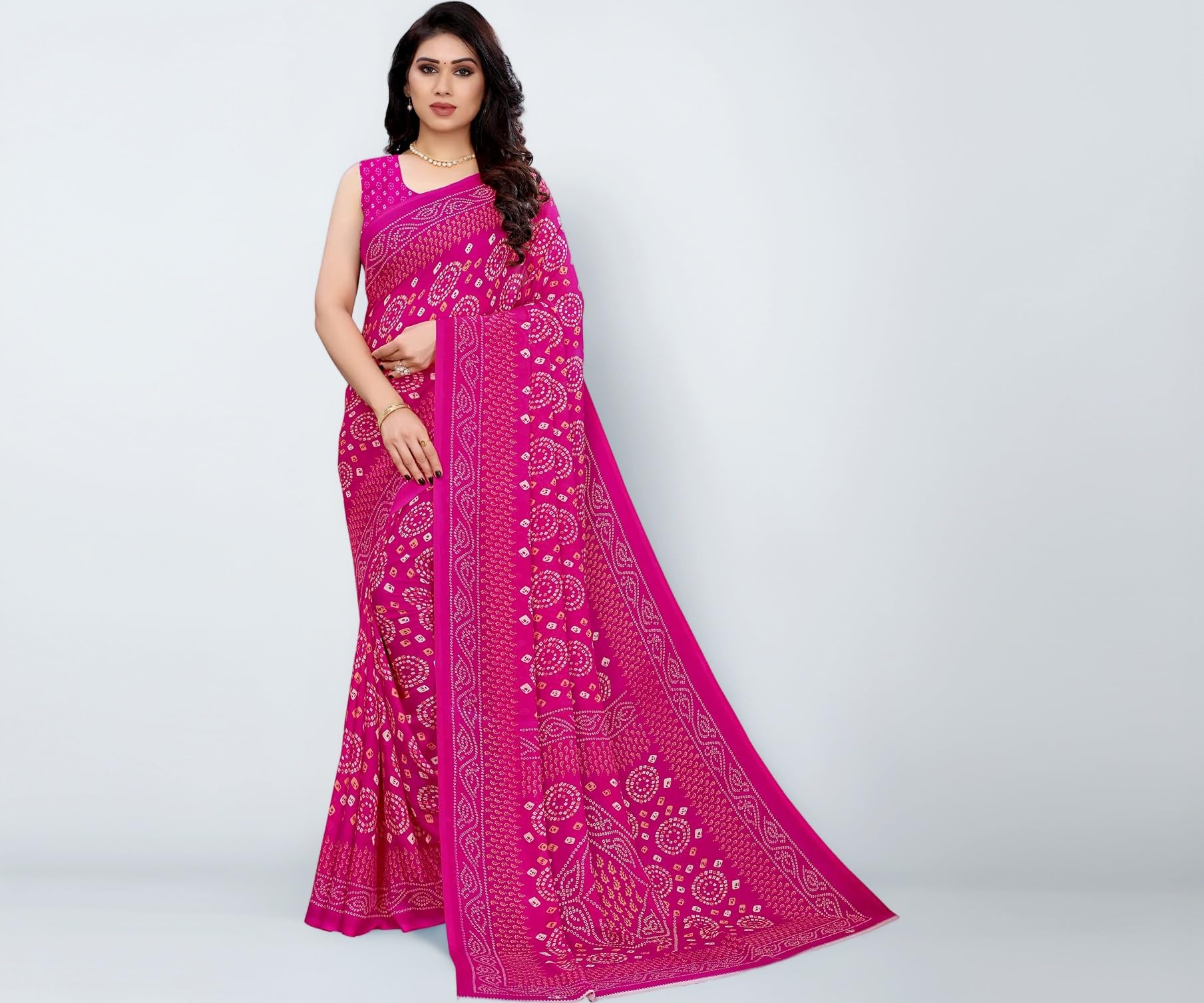 Women's Georgette Bandhani Printed Saree with Blouse