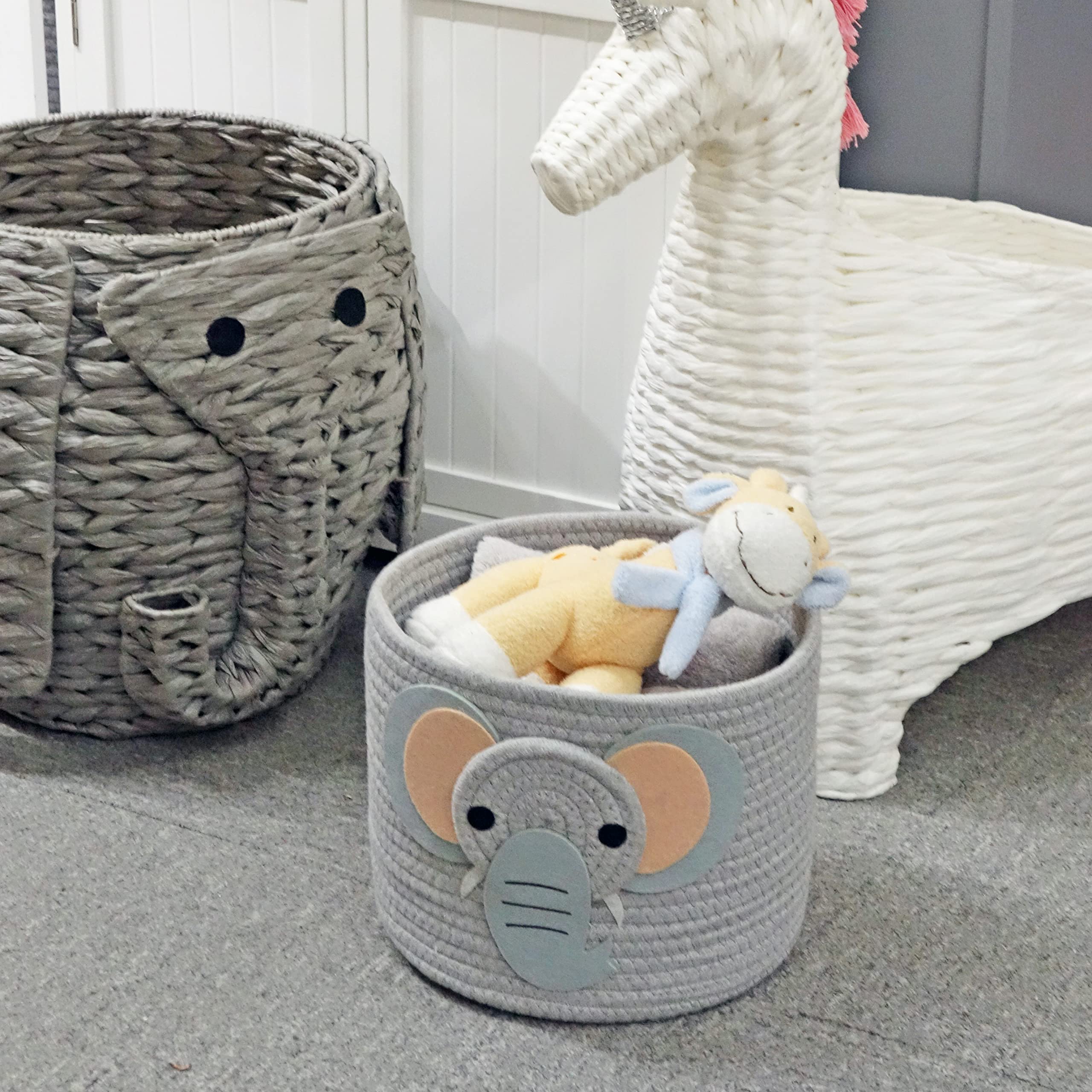 Cestas pequeñas de cuerda de algodón con diseño de safari para organizador de pañales de bebé, almacenamiento de guardería, decoración de habitación de niños, organizador de habitación 7