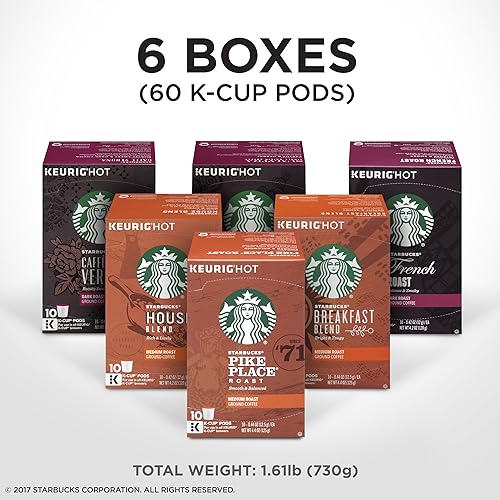 Miniatura 3 de Starbucks Cápsulas de café K-Cup Black Coffee - Paquete variado para cafeteras Keurig, 6 cajas (60 cápsulas en total) y cápsulas de café K-Cup
