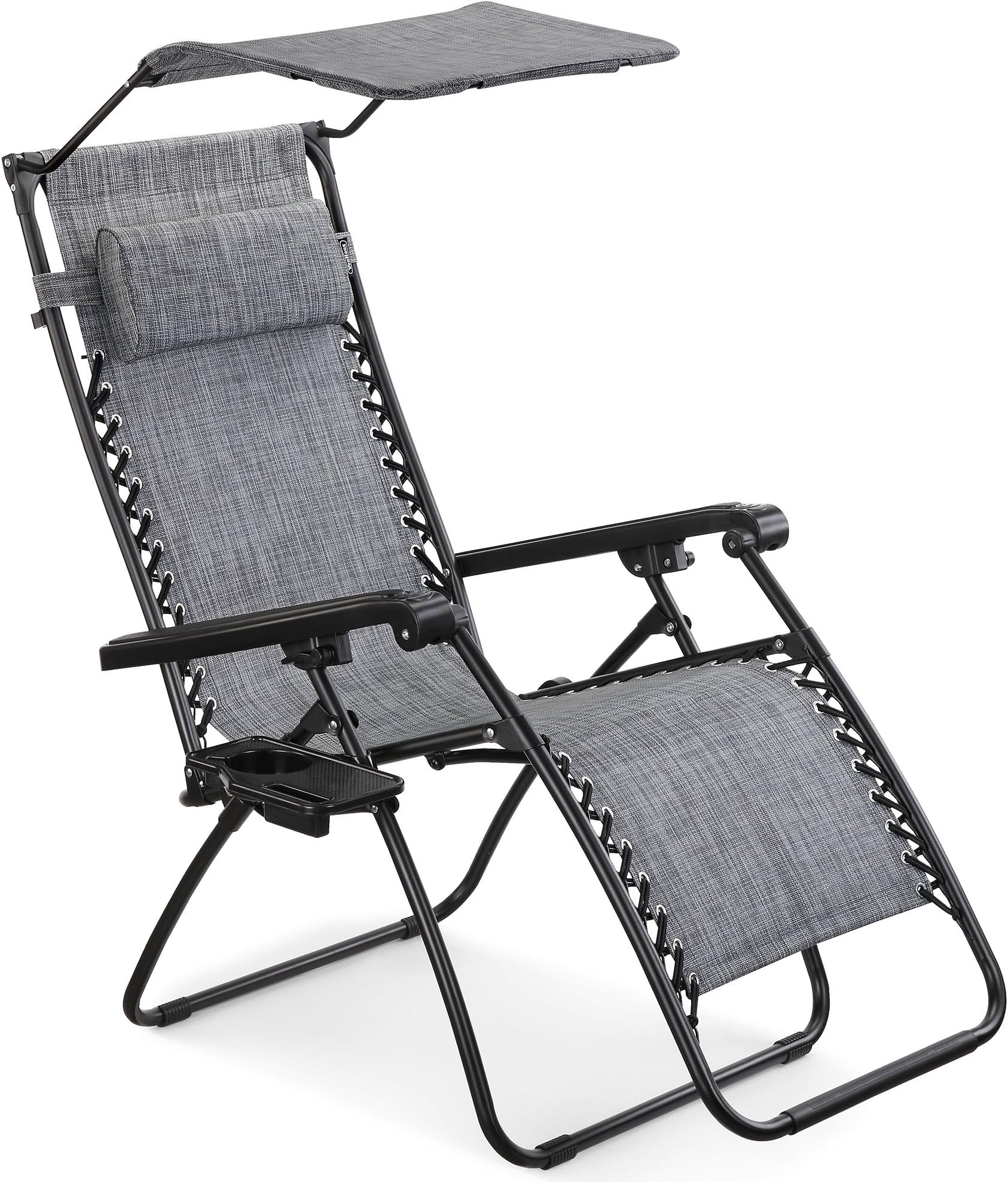 VonHaus Zero Gravity Chair with Canopy - Textoline Sun Lounger – Weather Resistant & Heavy Duty Recliner Sunlounger - Folding Garden Chair w/Sun Shade for Patio, Balcony, Terrace