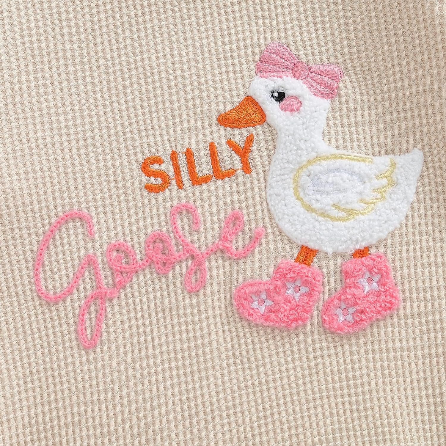 BULINGNA Infant Long Sleeve Bubble Romper Baby Girl Fall Winter Outfits Newborn Waffle Knit Goose Embroidery Bodysuit Clothes - Image 6