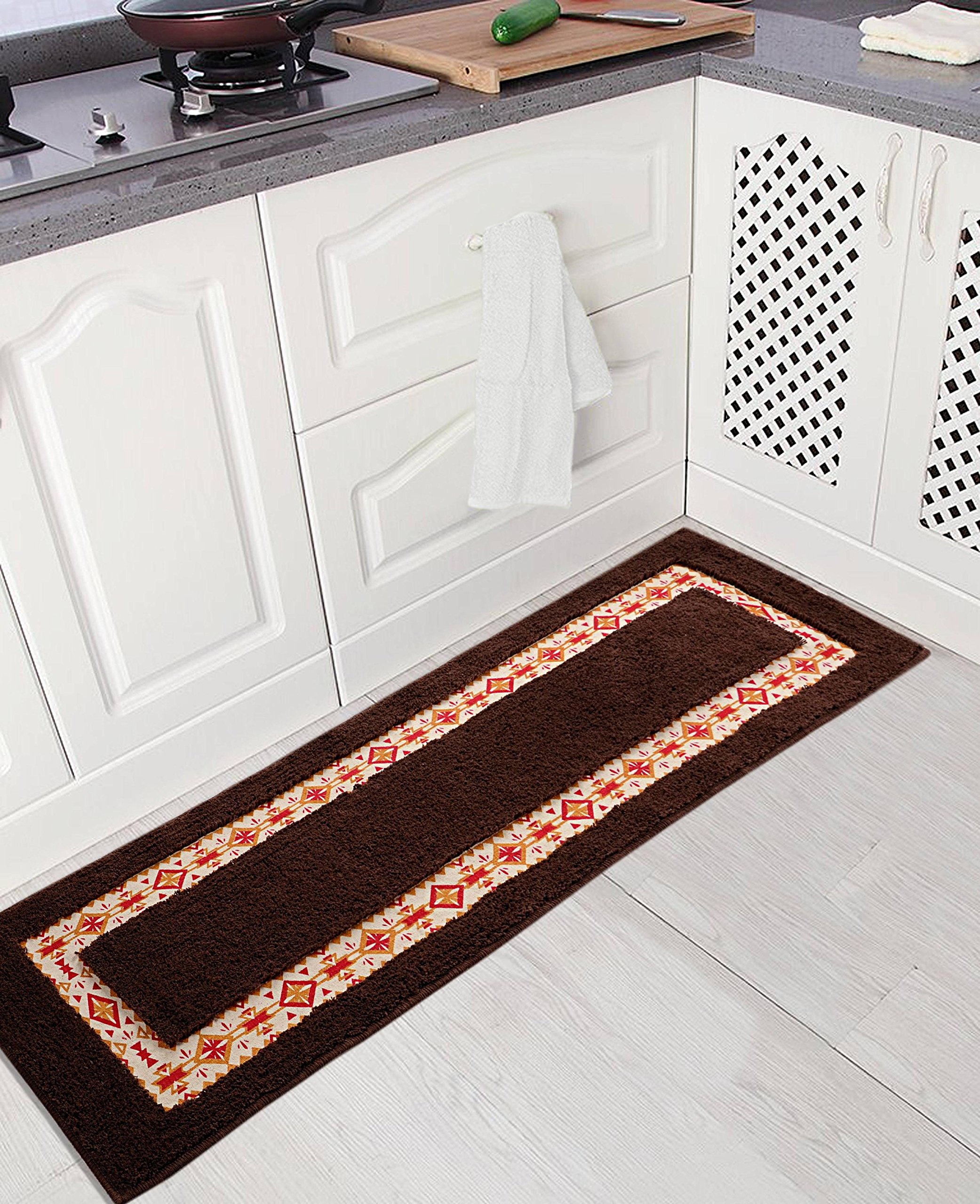 Saral Home Sumeria Designer Soft Cotton Durable & Washable Multipurpose Runner for Home/Kitchen/Living Area/Office with Anti Skid Backing | Washable, Non-Slip & Quick-Drying Mats (Brown, 40X140 Cm)