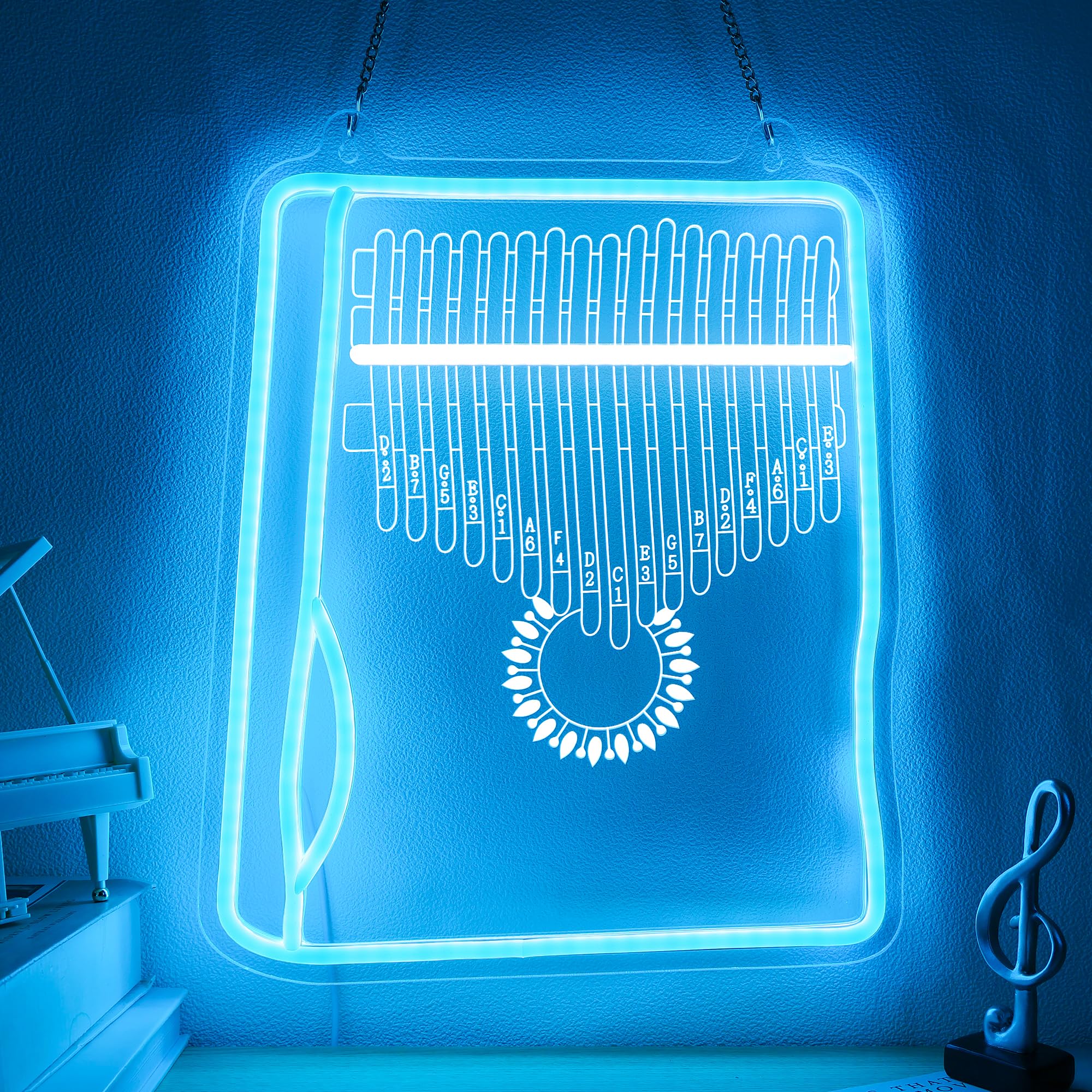 Kalimba Neon Sign, Dimmable LED Kalimba Room Decor Light With USB Powered, Decorations for Bedroom Living Room Club Music Studio, Gifts for Kalimba Enthusiasts Music Lovers