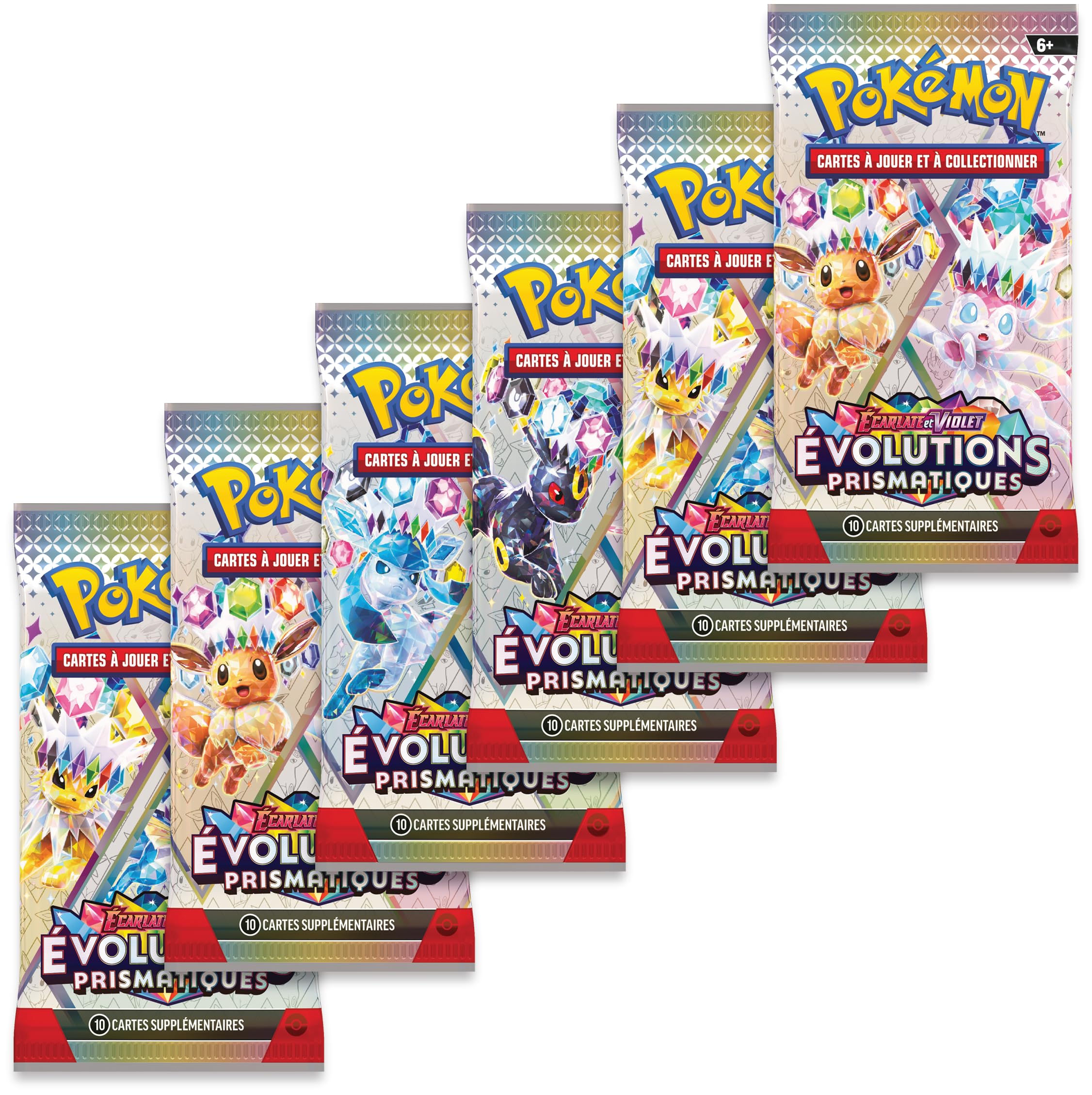 Pokémon: Lot de boosters Écarlate et Violet – Évolutions Prismatiques du JCC Pokémon (6 boosters)