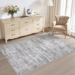 3x5 Area Rug Living Room Rugs - Washable Neutral Modern Abstract Soft Thin Rug Indoor Floor No Slip Rug Carpet for Bedroom Under Dining Table Home Office Decor - Light Gray