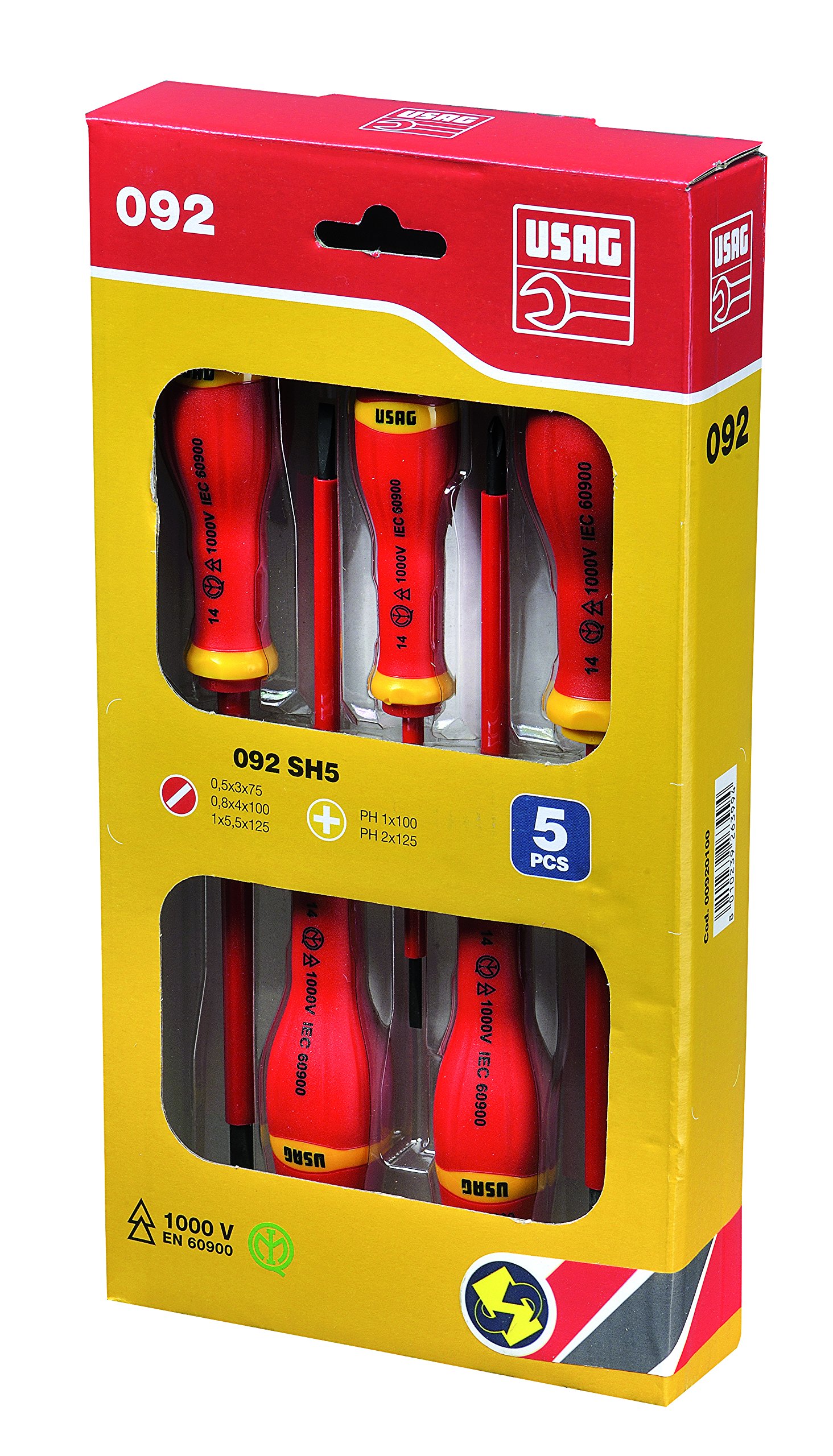 USAG 092 SH5 - Juego de cinco destornilladores para tornillos ranurados y PHILLIPS® 1000 V
