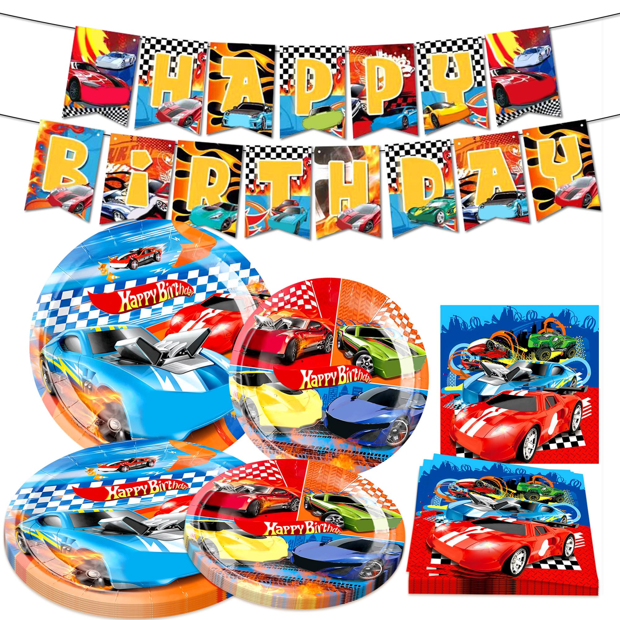 Racing Car Auto Banner Party Plates Napkins Fire Cars Trucks Birthday Sign Garland Race Car Theme Party Supplies