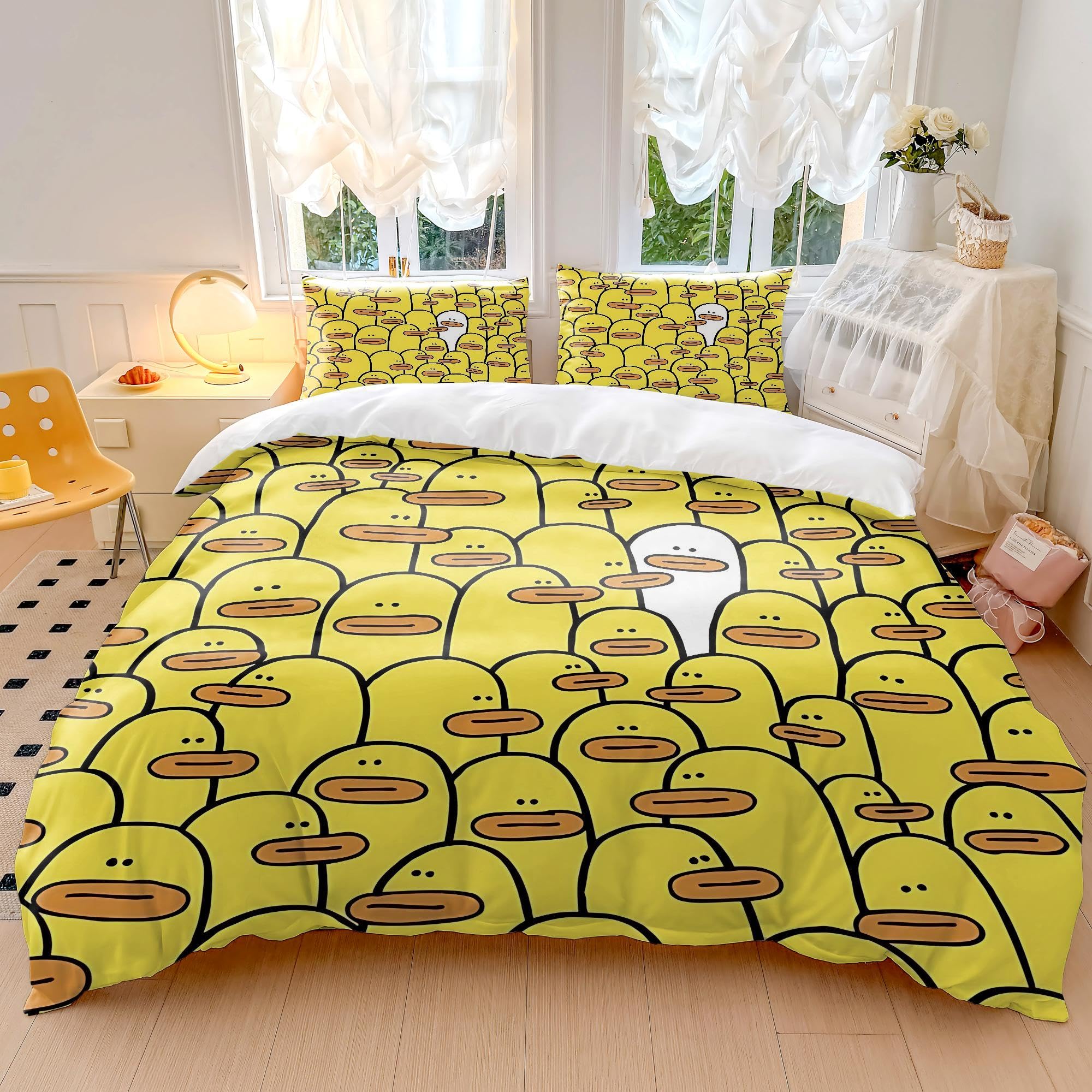 Set di biancheria da letto per bambini con copripiumino e anatra in stile cartone animato, morbido, per cameretta di ragazzi e ragazze (stile 3, canta, 135 x 200 cm + 50 x 75 cm)