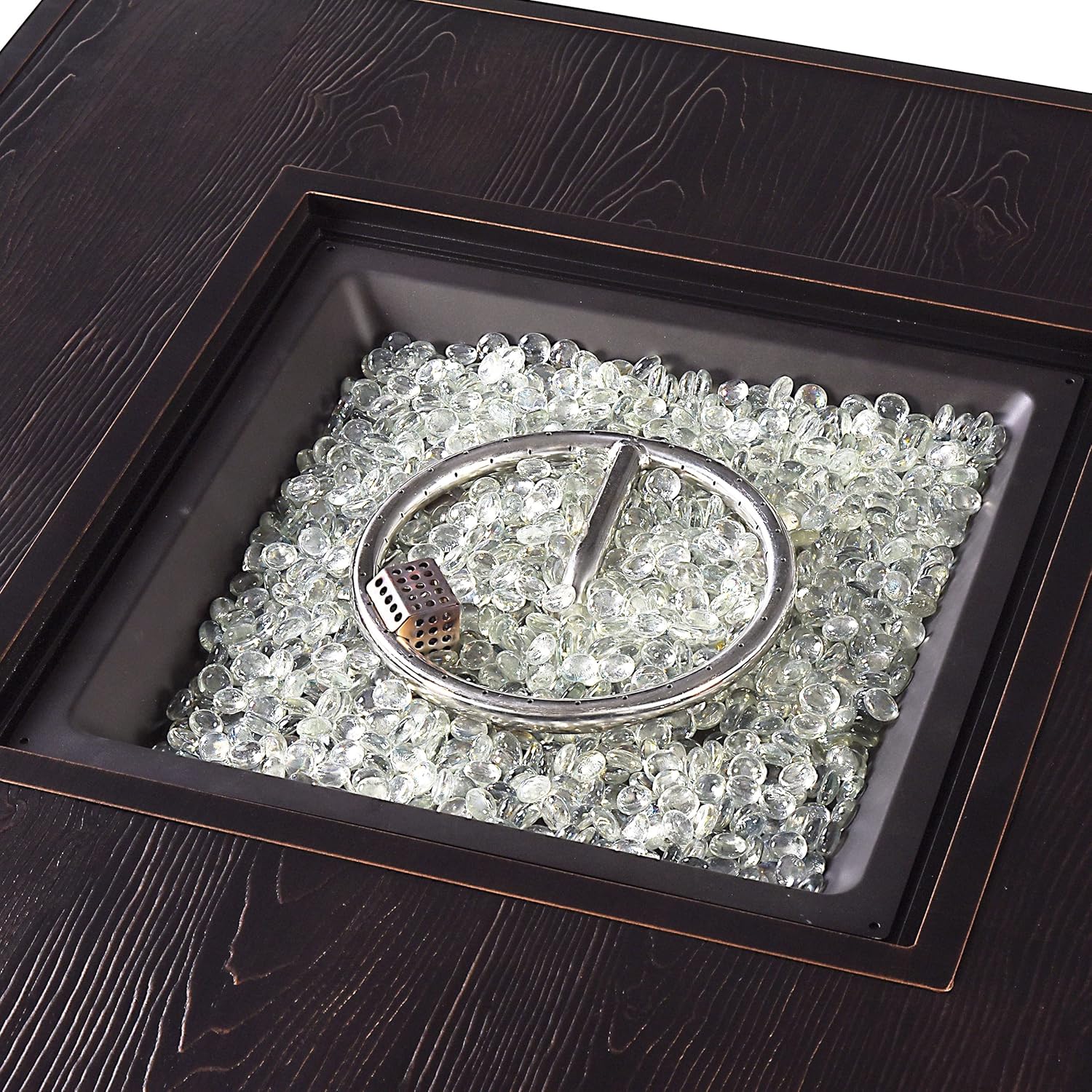 Oakland Living Square 42 in. x 42 in. Aluminum Propane Fire Pit Table with Glass Beads, Two Covers, Lid, 57,000 BTUs in Copper Finish, Black