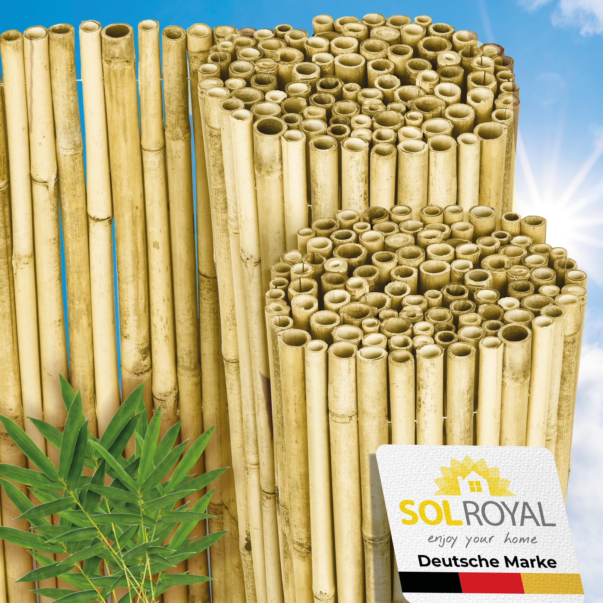 Sol Royal Hell Glnzend Premium Bambus Sichtschutz 120 hoch  Hochwertig  Bambusrohre 2-3cm Witterungsbestndig  Bambuszaun Gartensichtschutz  Balkon Sichtschutz Bambus Sichtschutzzaun 120x250cm  B99 : Amazon.de:  Garten