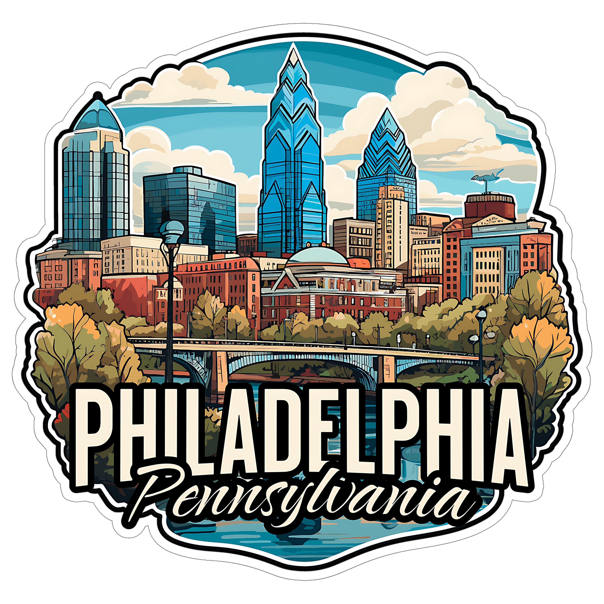 Philadelphia Pennsylvania Sticker 4 Inch Travel Souvenir City Destination - Waterproof Vinyl Decal for Laptop Water Bottle Car Tumbler - Durable